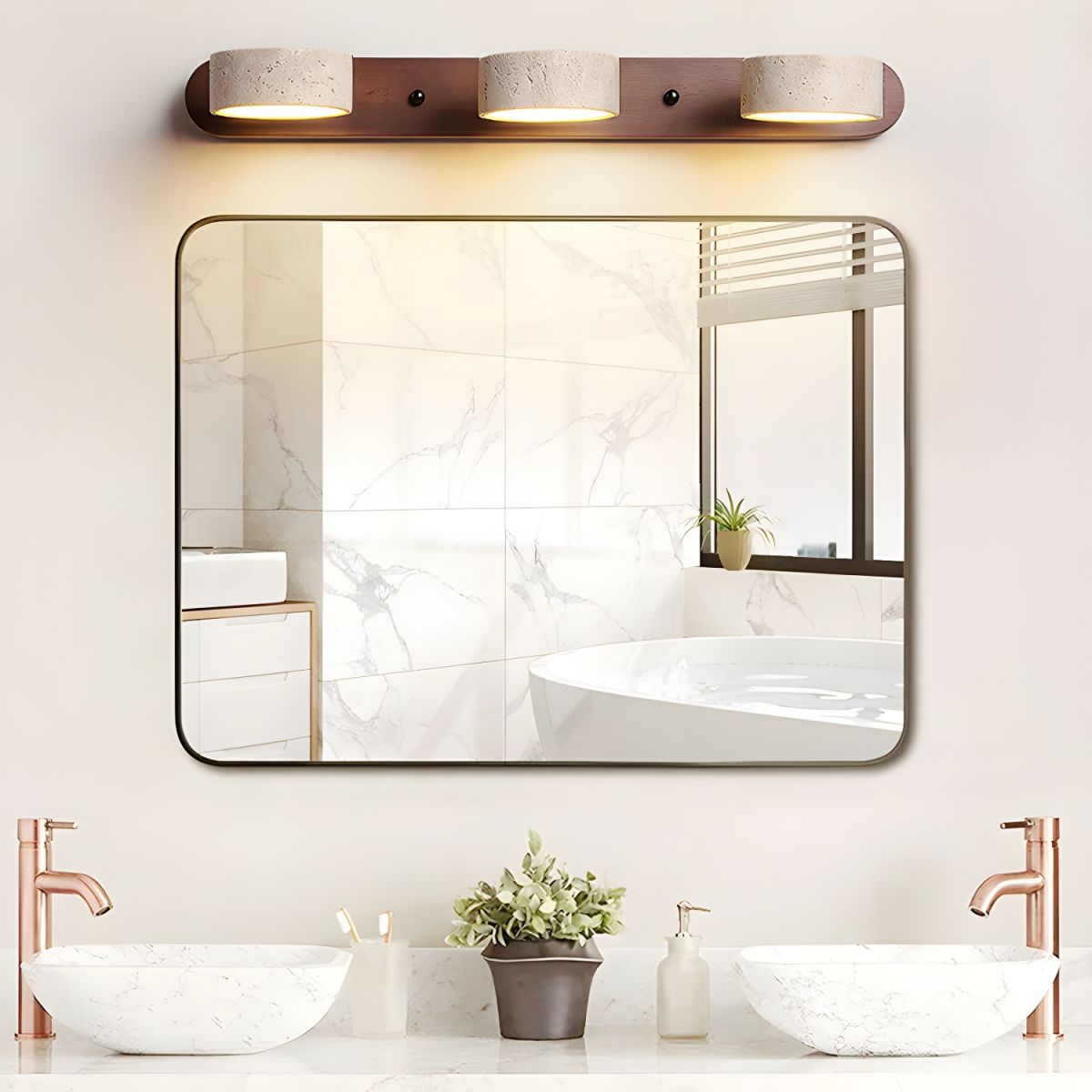 Travertine Duo LED Wall Light Natural Stone Dimmable Bedroom Living Room — 2 to 3 Lights