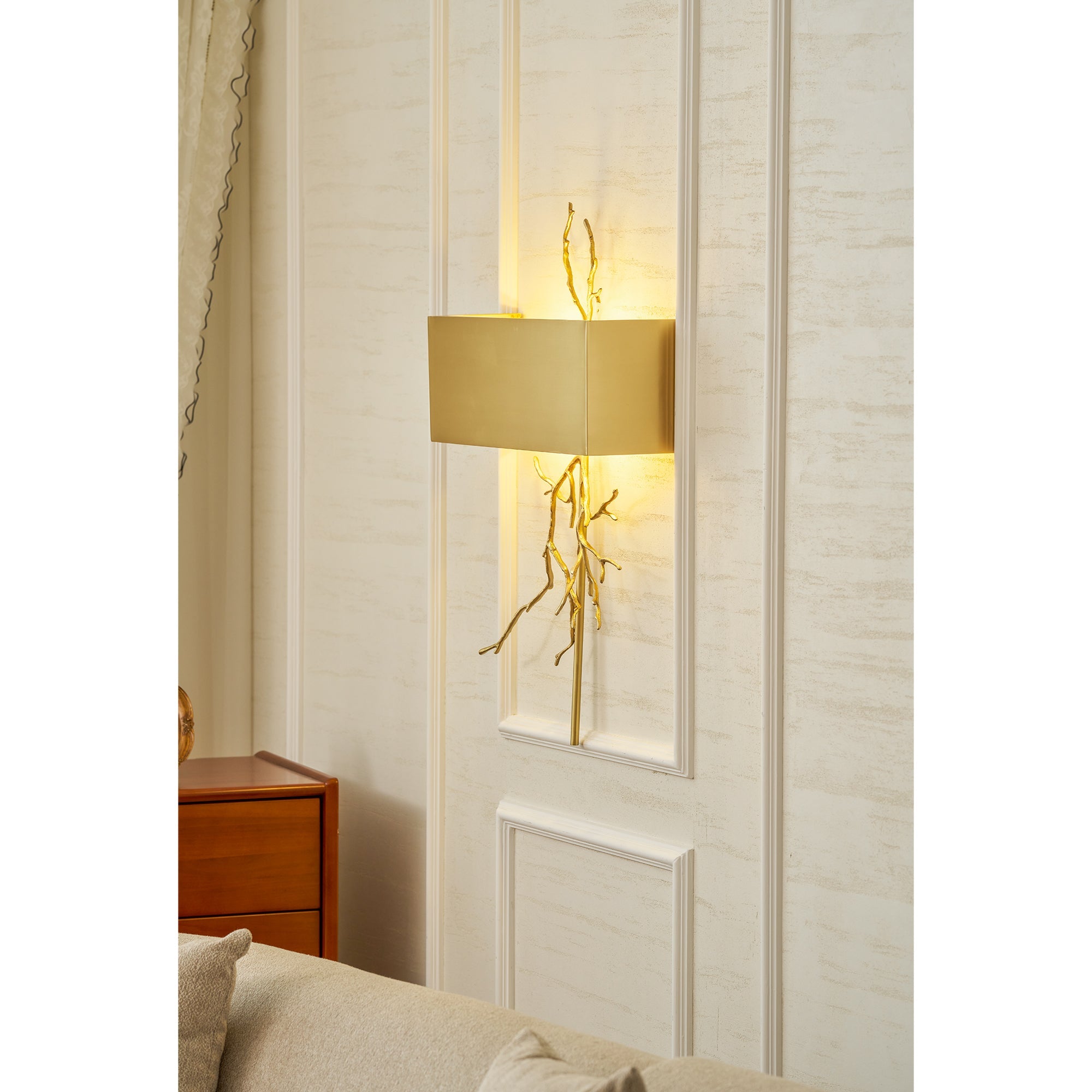 Twig Sculptural Wall Lamp Organic Branch LED Warm White Living Room Bedroom Restaurant — Brass Black