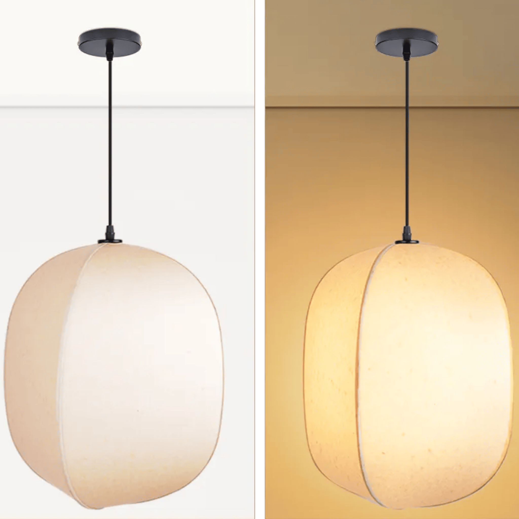 Linen Lantern Pendant Light Japandi Style Height Adjustable Dining Room Bedroom — Small Medium Large