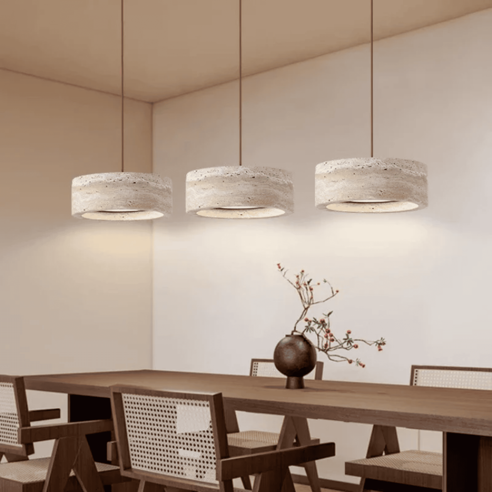 Ithaca Travertine LED Pendant Light Dimmable Mediterranean Stone Dining Room Bedroom