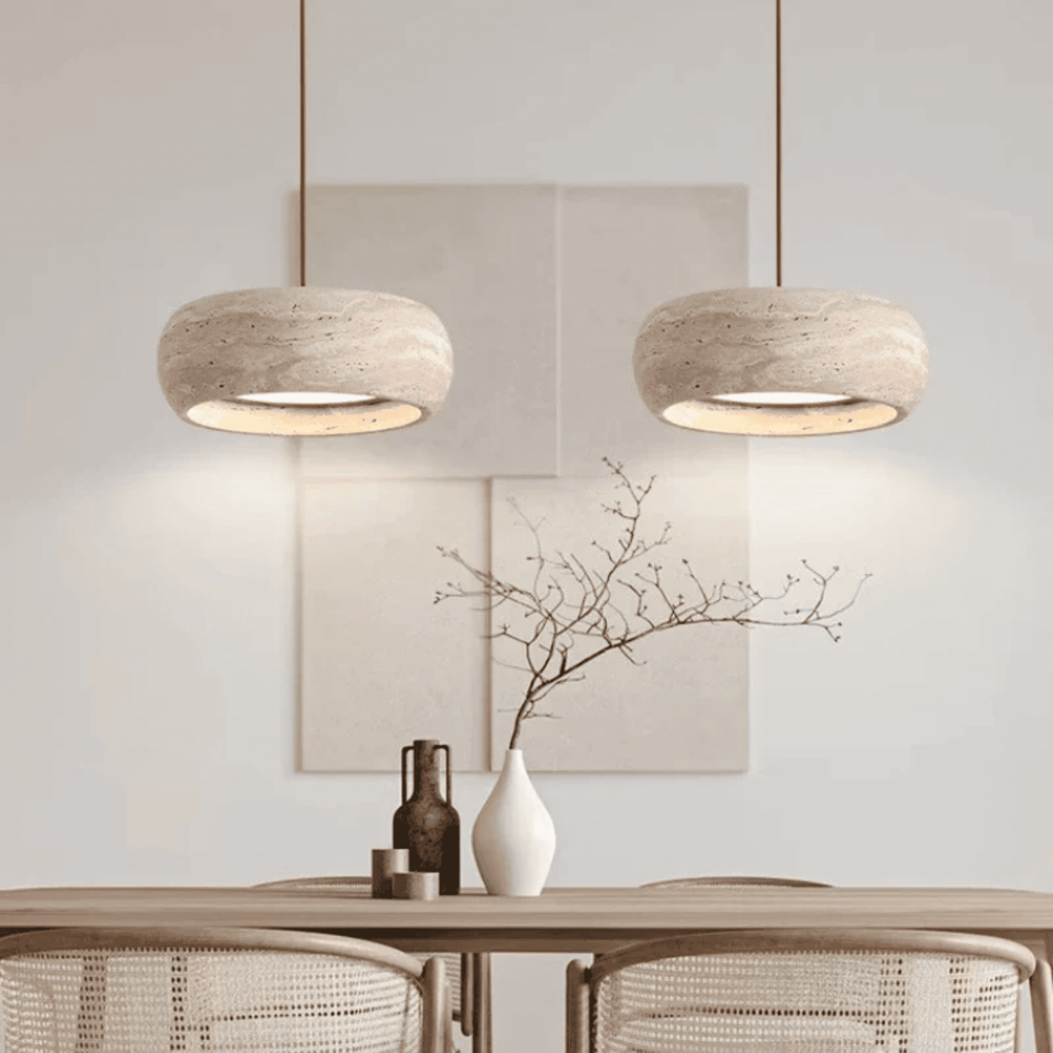 Ithaca Travertine LED Pendant Light Dimmable Mediterranean Stone Dining Room Bedroom