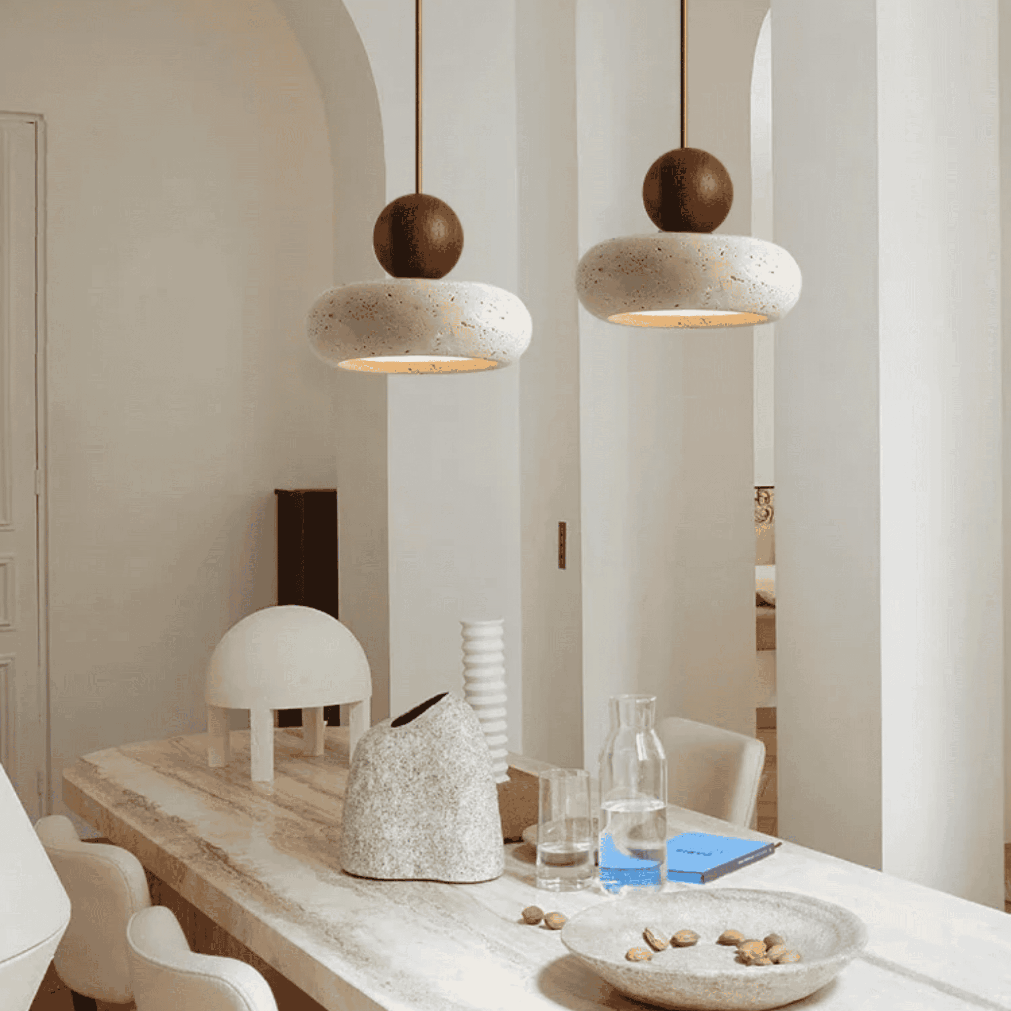 Sunlace Agate LED Pendant Light Natural Stone Minimalist Dining Room Bar — Light Wood Walnut