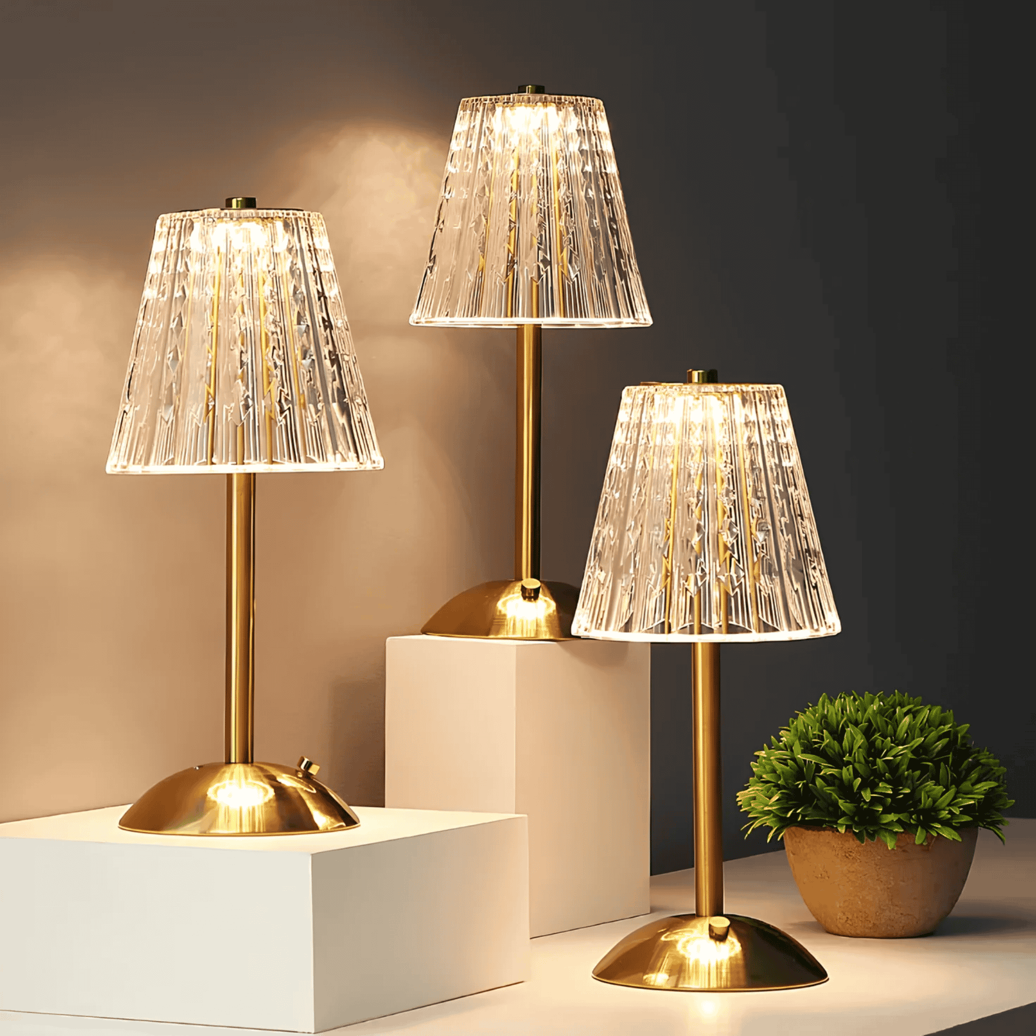 Crystal Rechargeable LED Table Lamp Touch Control Cordless Luxury Bedside — 4 Styles