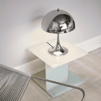 GlowCap Retro LED Desk Light Minimalist Scandinavian Bedside Dining — White Silver Chrome