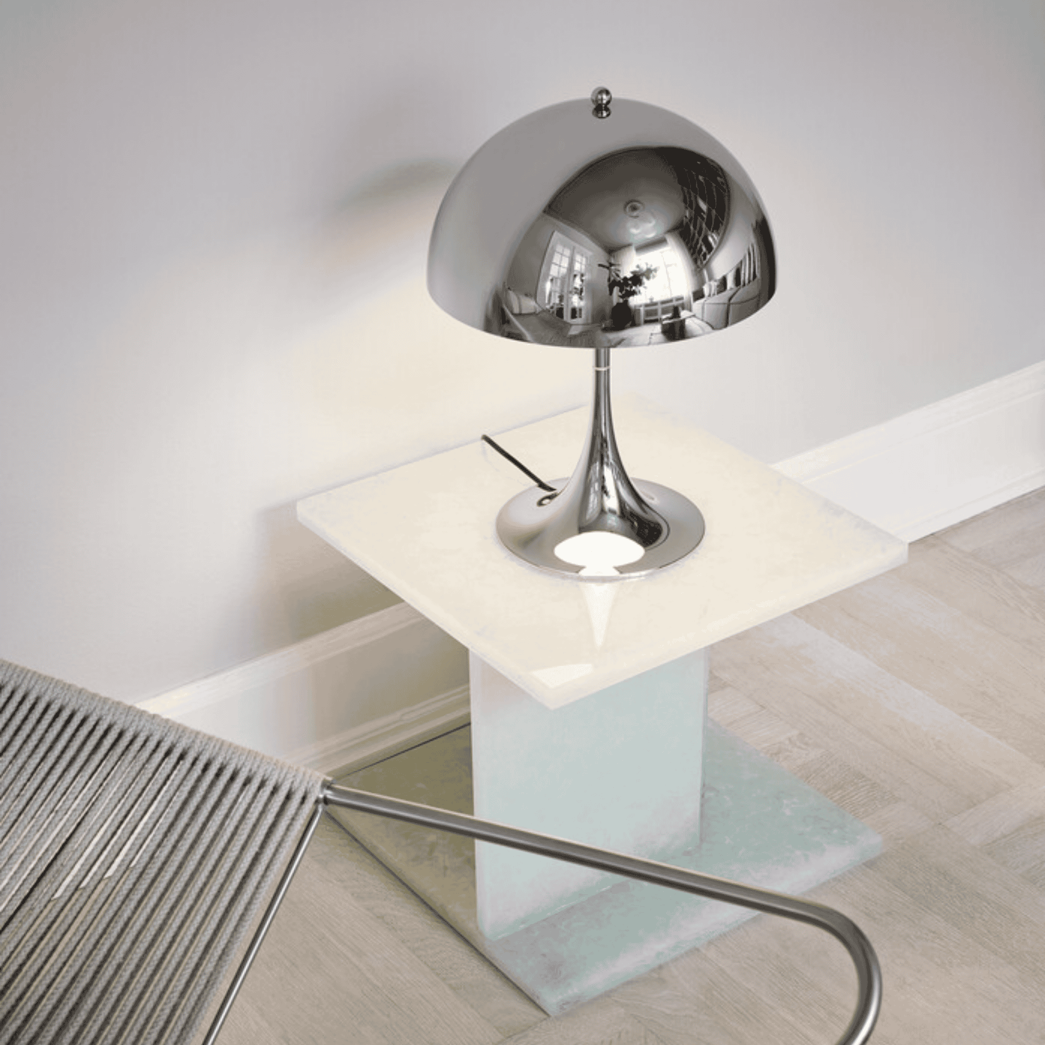 GlowCap Retro LED Desk Light Minimalist Scandinavian Bedside Dining — White Silver Chrome