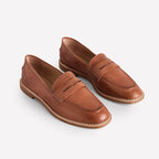 Women’s Genuine Cowhide Leather Loafers – Retro Round Toe Flat Shoes, Low Heel Casual Slip-On