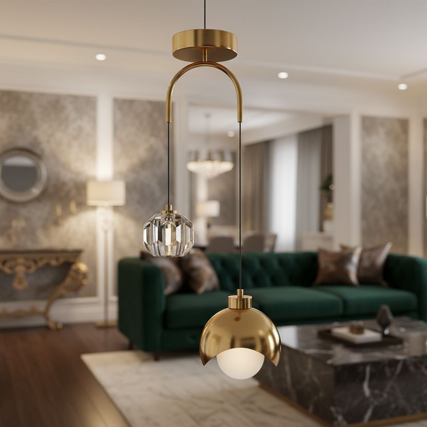 Crystal Mini Pendant Light Gold Dome Polished Dining Room Kitchen Island — Black Gold Warm White