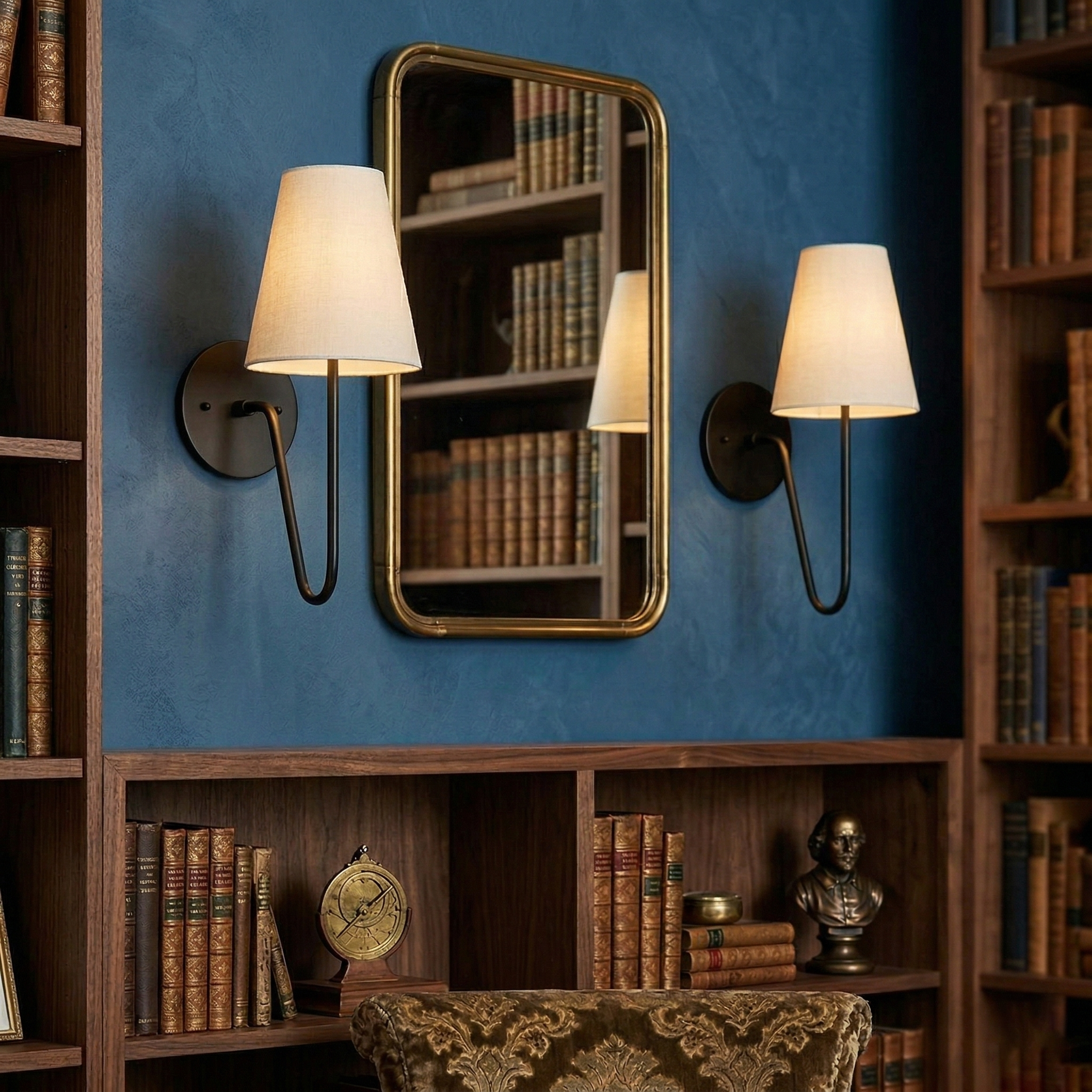 Scoop Brass Wall Lamp Sculptural Modern Bedroom Living Room Hallway — Brass Black