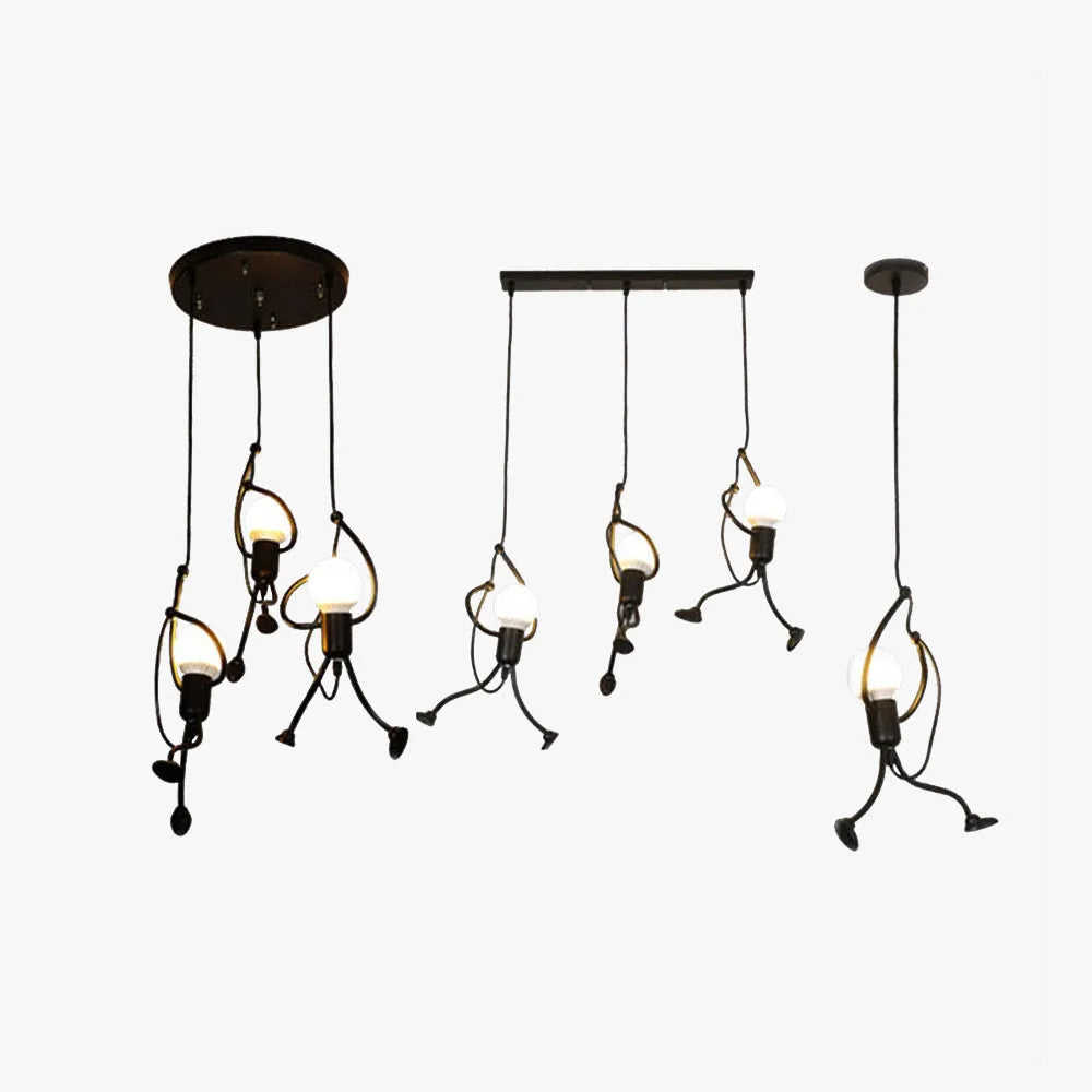 Miro Retro Modern Iron Man Pendant Light, Black