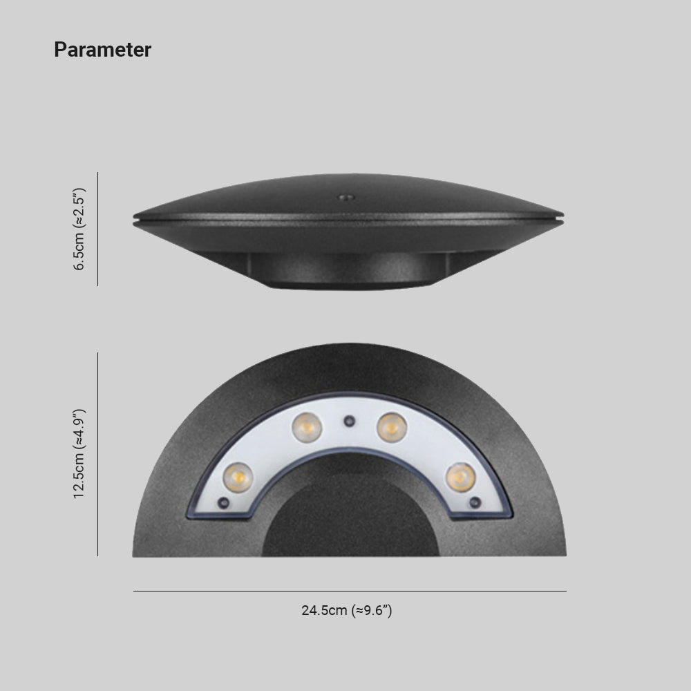 Ray Flying Saucer Outdoor Wall Lamp – Black Metal LED Light