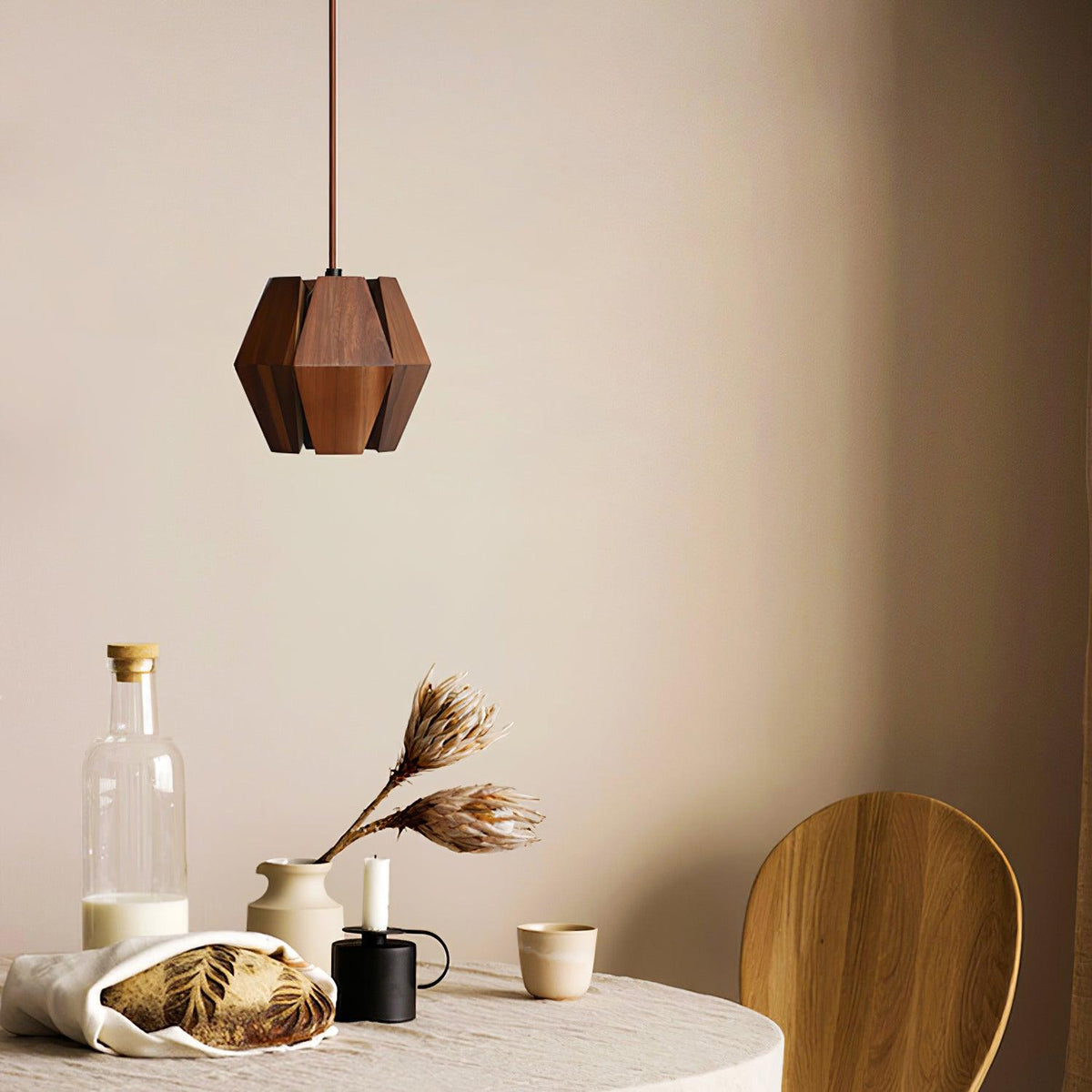 Pendant Lamp Geometric Wood Shade Warm Glow Nordic Minimalist Accent