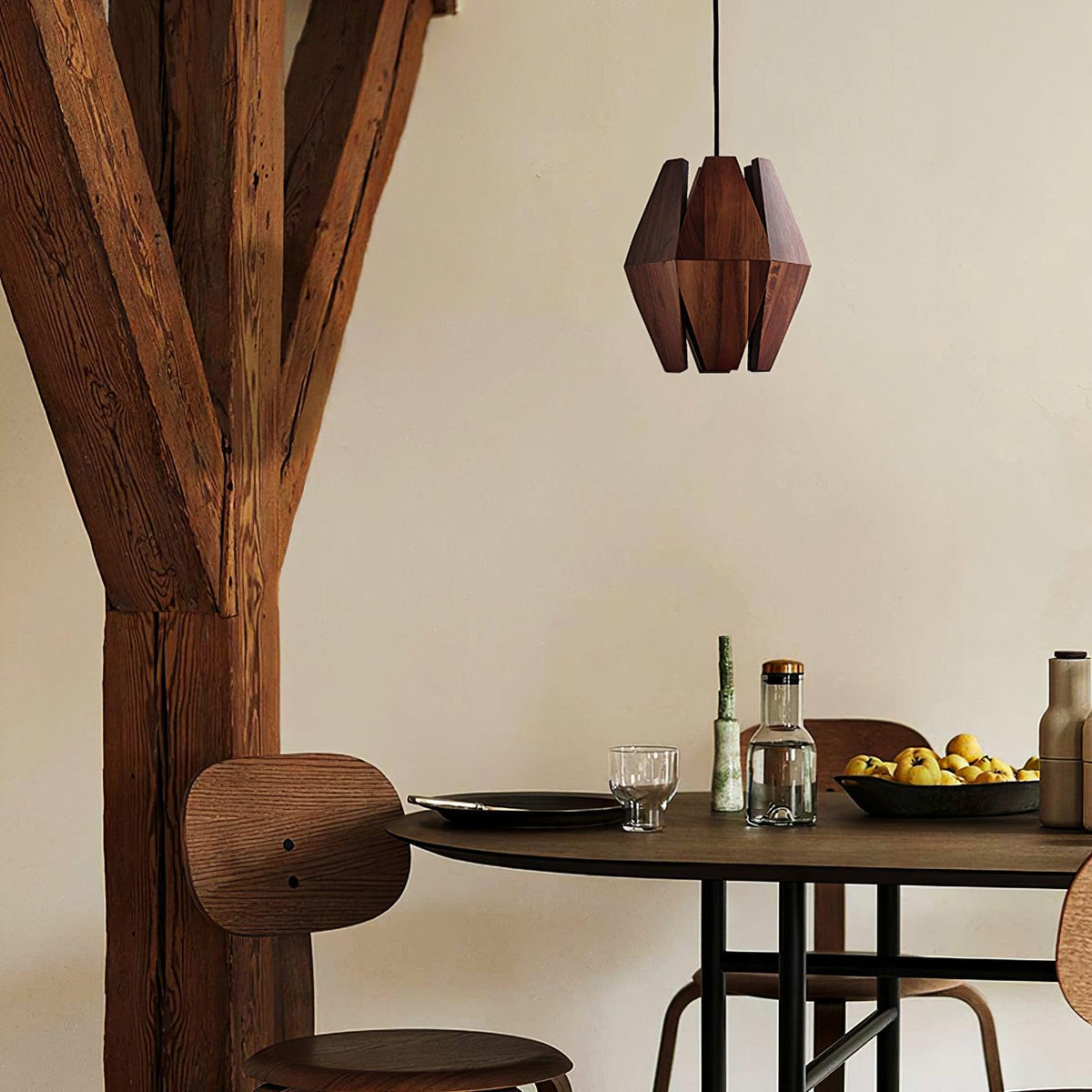 Pendant Lamp Geometric Wood Shade Warm Glow Nordic Minimalist Accent