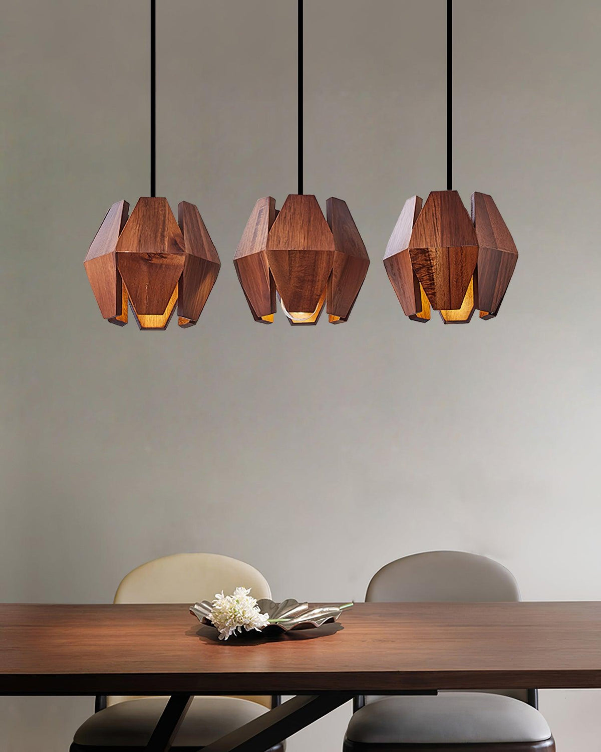 Pendant Lamp Geometric Wood Shade Warm Glow Nordic Minimalist Accent