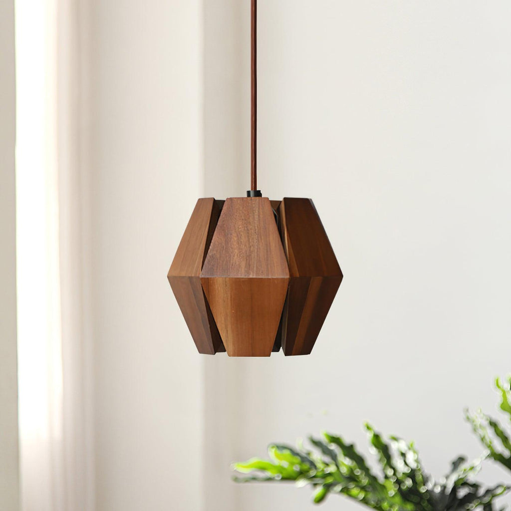 Pendant Lamp Geometric Wood Shade Warm Glow Nordic Minimalist Accent