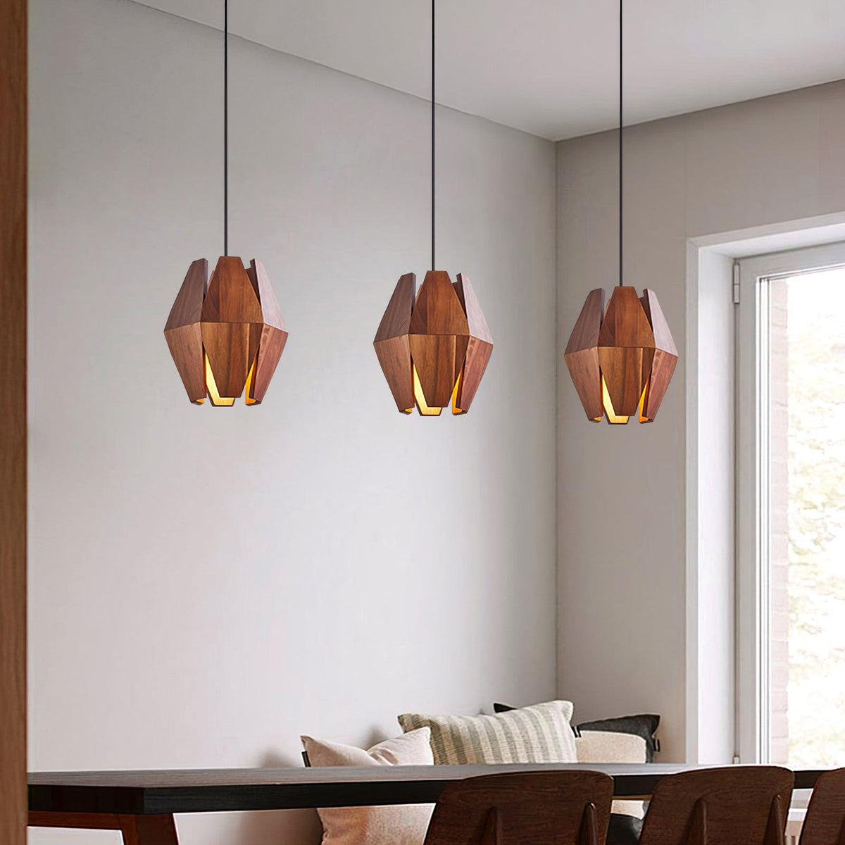 Pendant Lamp Geometric Wood Shade Warm Glow Nordic Minimalist Accent
