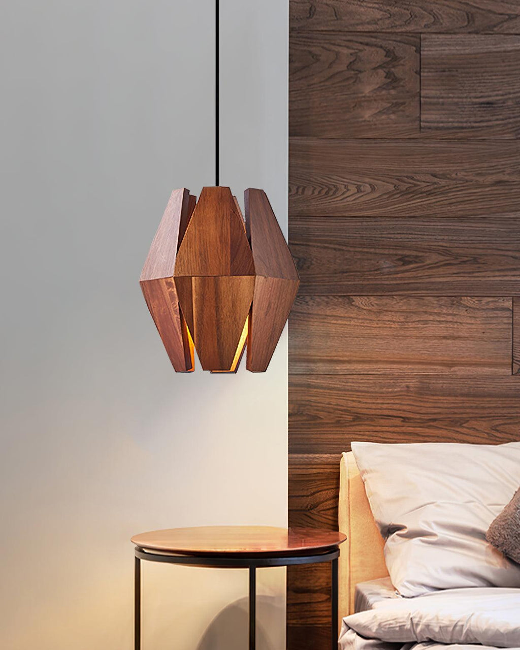 Pendant Lamp Geometric Wood Shade Warm Glow Nordic Minimalist Accent