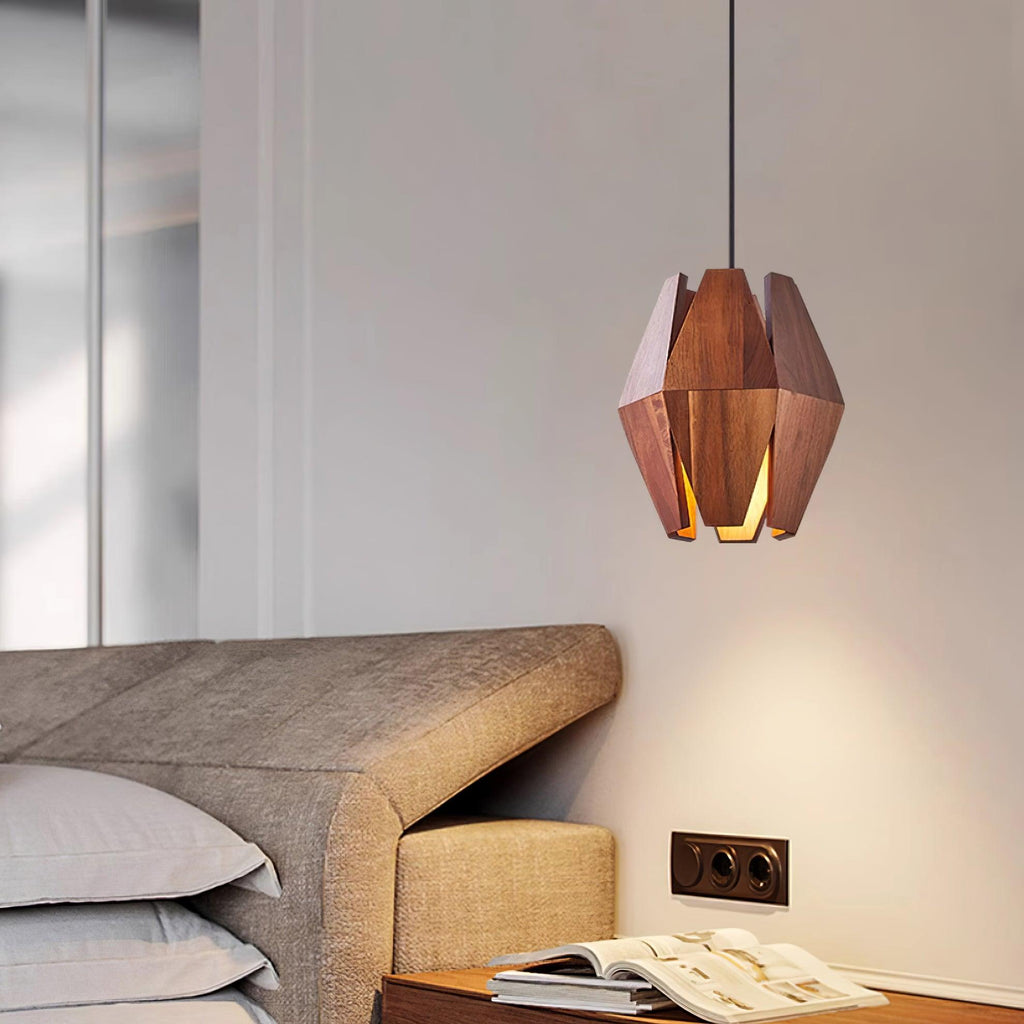 Pendant Lamp Geometric Wood Shade Warm Glow Nordic Minimalist Accent
