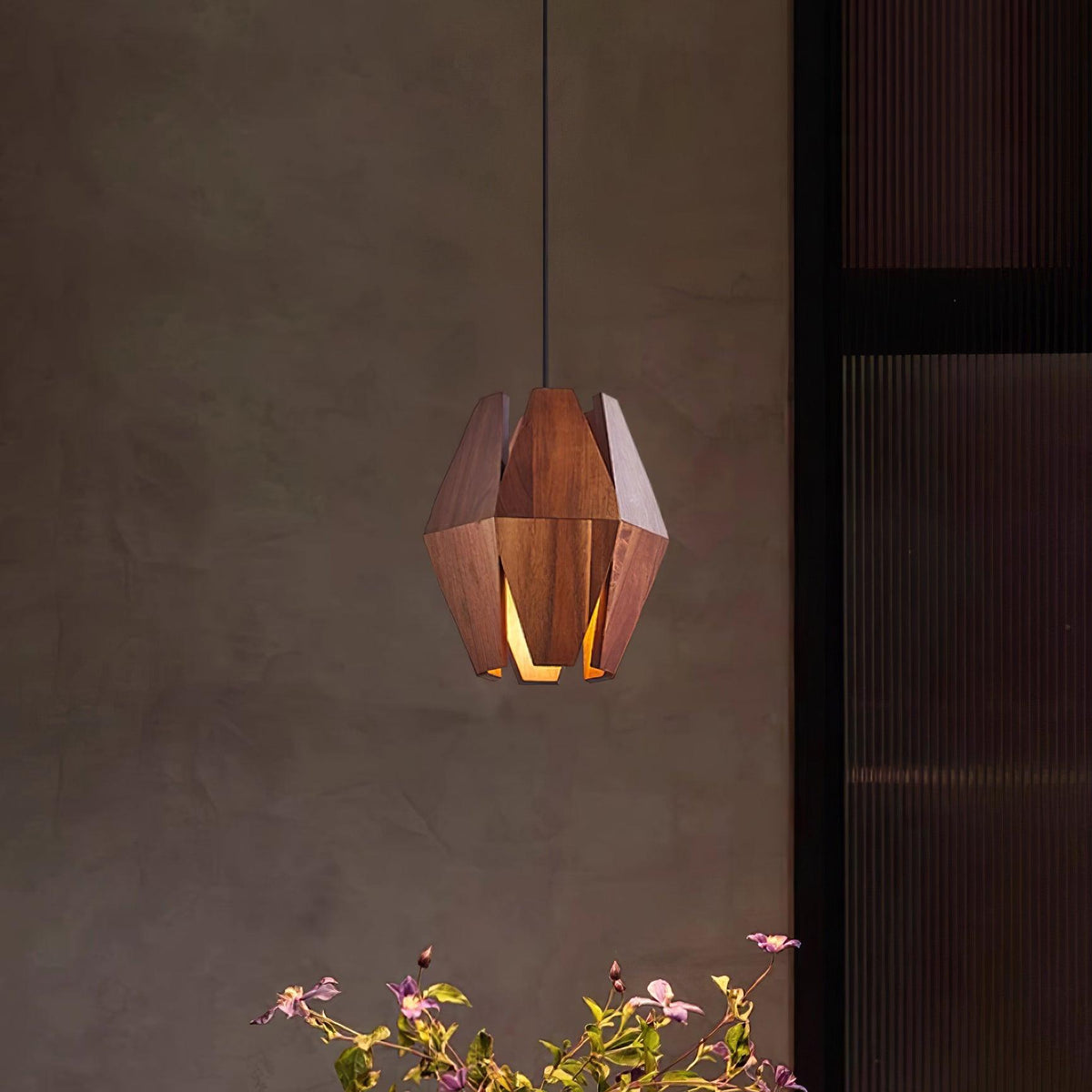Pendant Lamp Geometric Wood Shade Warm Glow Nordic Minimalist Accent