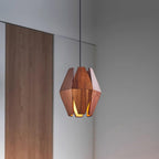 Pendant Lamp Geometric Wood Shade Warm Glow Nordic Minimalist Accent