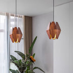 Pendant Lamp Geometric Wood Shade Warm Glow Nordic Minimalist Accent