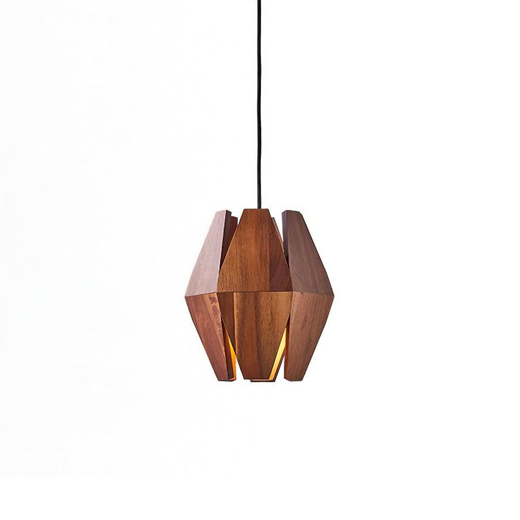 Pendant Lamp Geometric Wood Shade Warm Glow Nordic Minimalist Accent