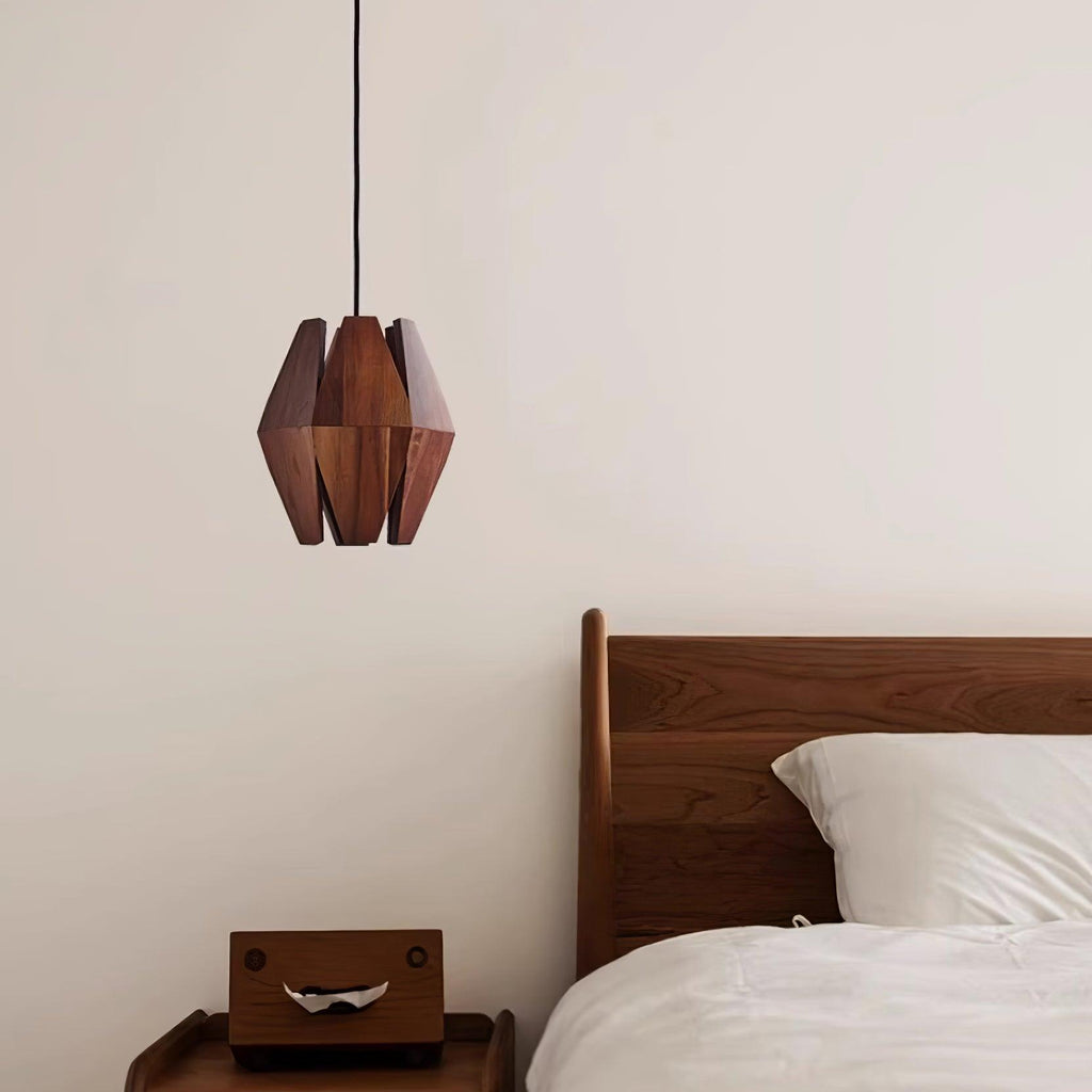 Pendant Lamp Geometric Wood Shade Warm Glow Nordic Minimalist Accent