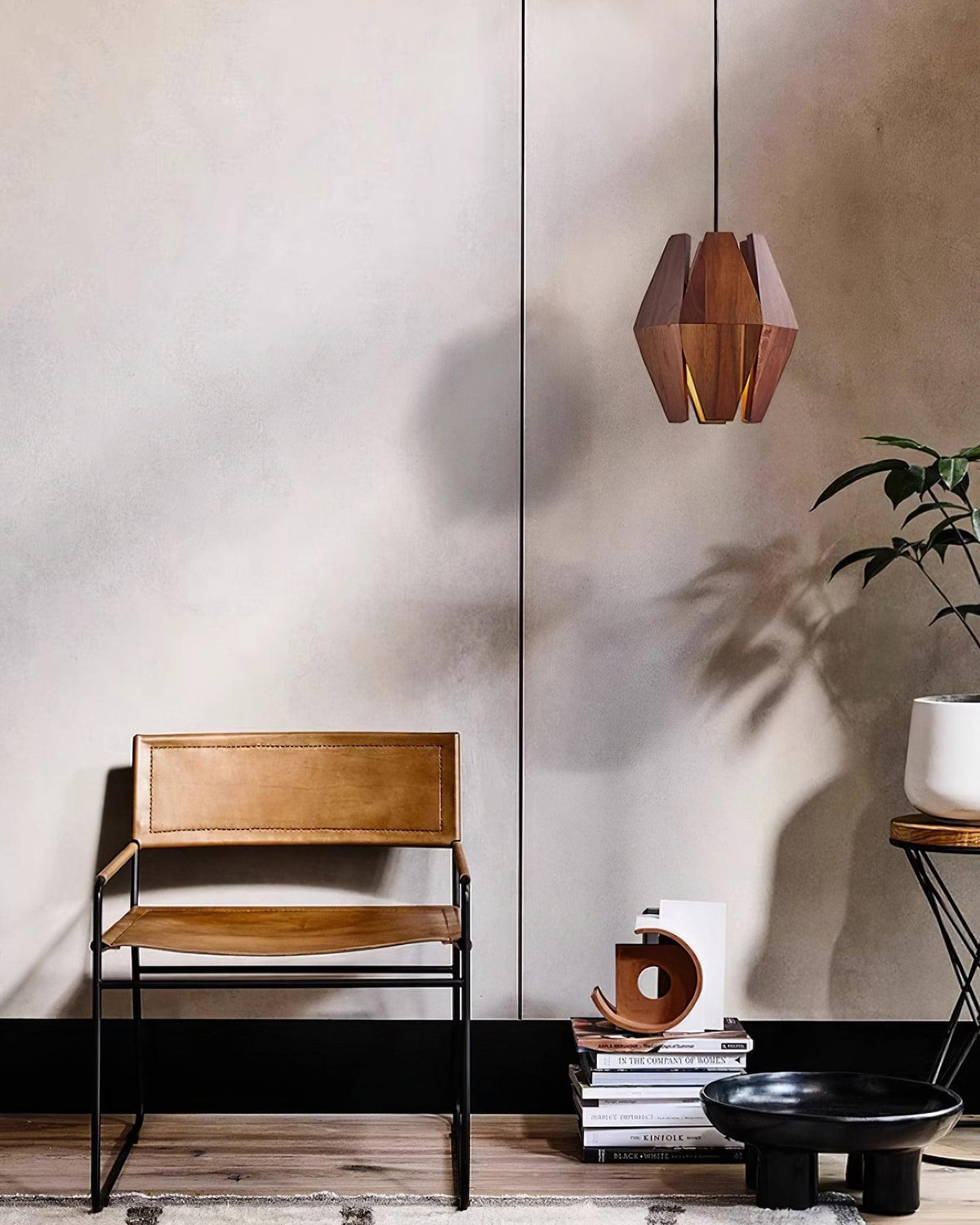 Pendant Lamp Geometric Wood Shade Warm Glow Nordic Minimalist Accent
