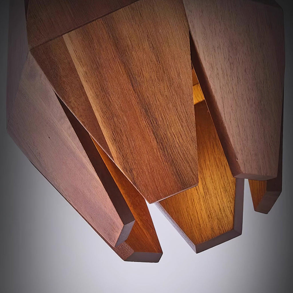 Pendant Lamp Geometric Wood Shade Warm Glow Nordic Minimalist Accent