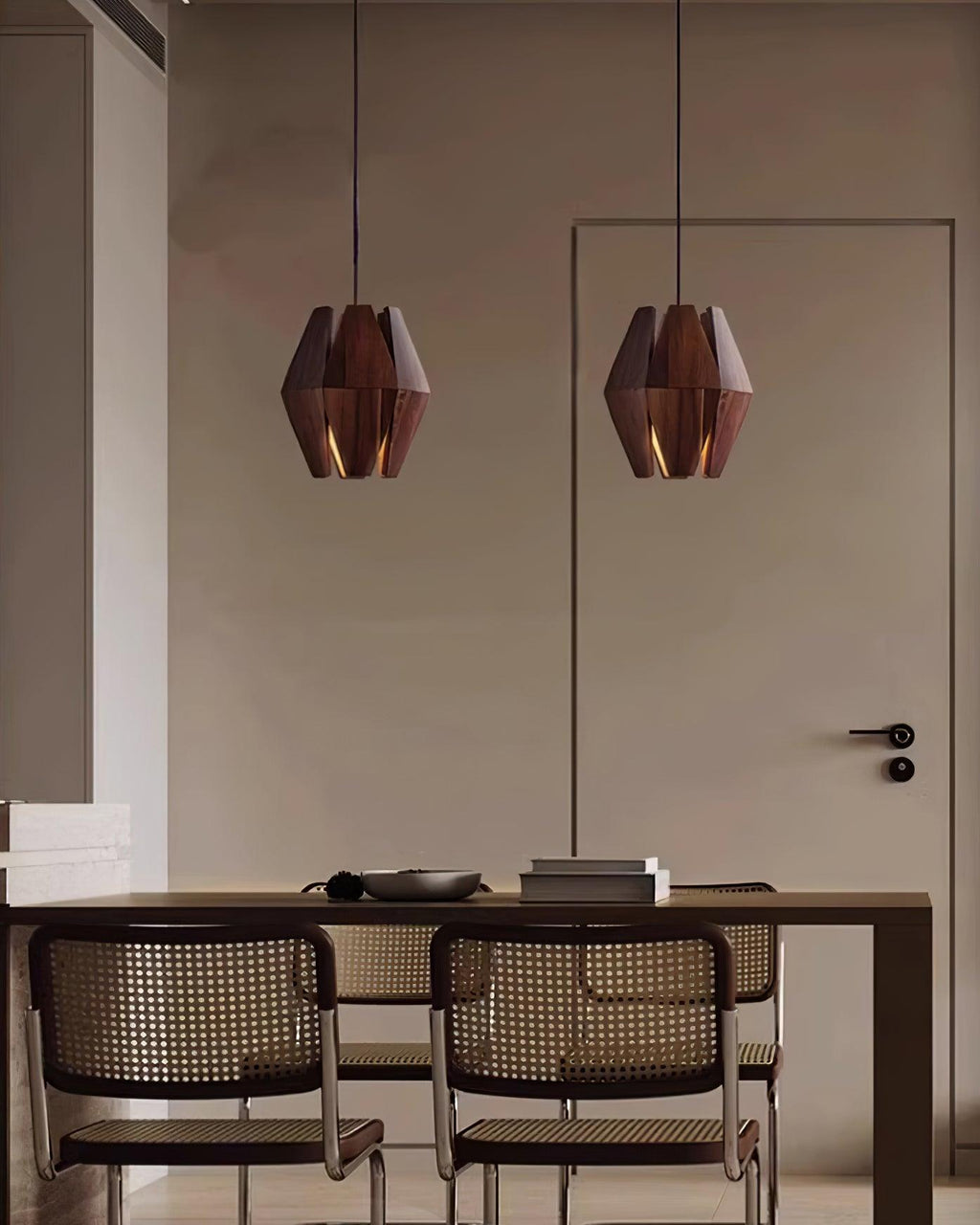 Pendant Lamp Geometric Wood Shade Warm Glow Nordic Minimalist Accent
