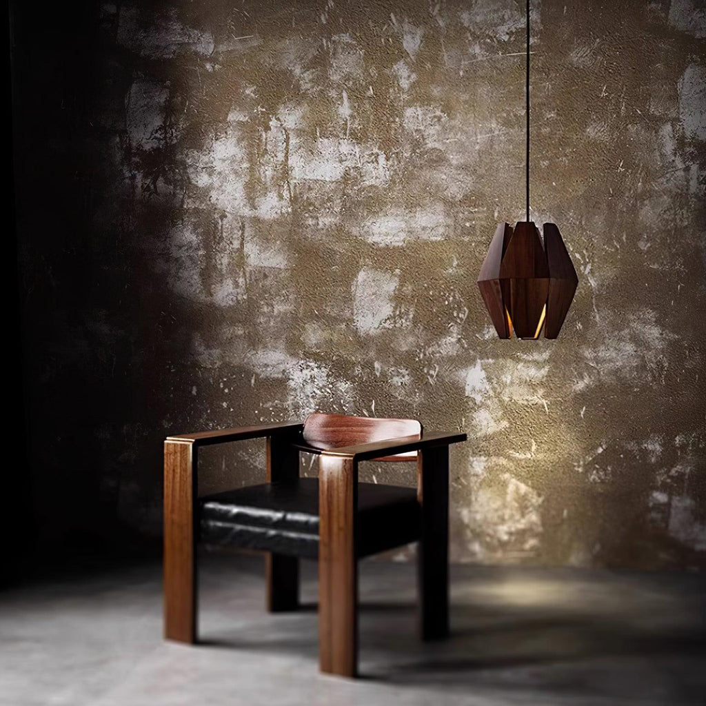 Pendant Lamp Geometric Wood Shade Warm Glow Nordic Minimalist Accent