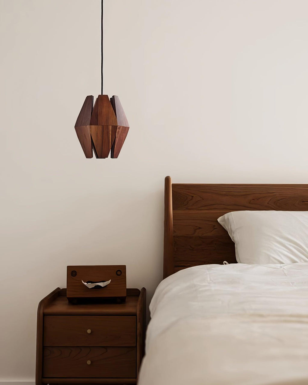 Pendant Lamp Geometric Wood Shade Warm Glow Nordic Minimalist Accent