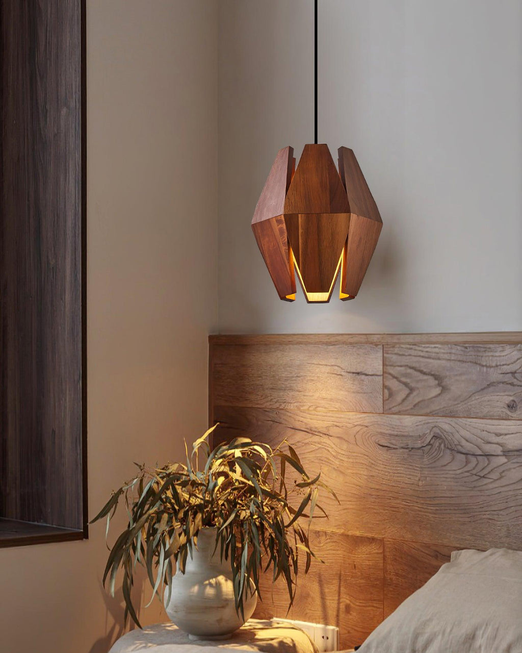 Pendant Lamp Geometric Wood Shade Warm Glow Nordic Minimalist Accent