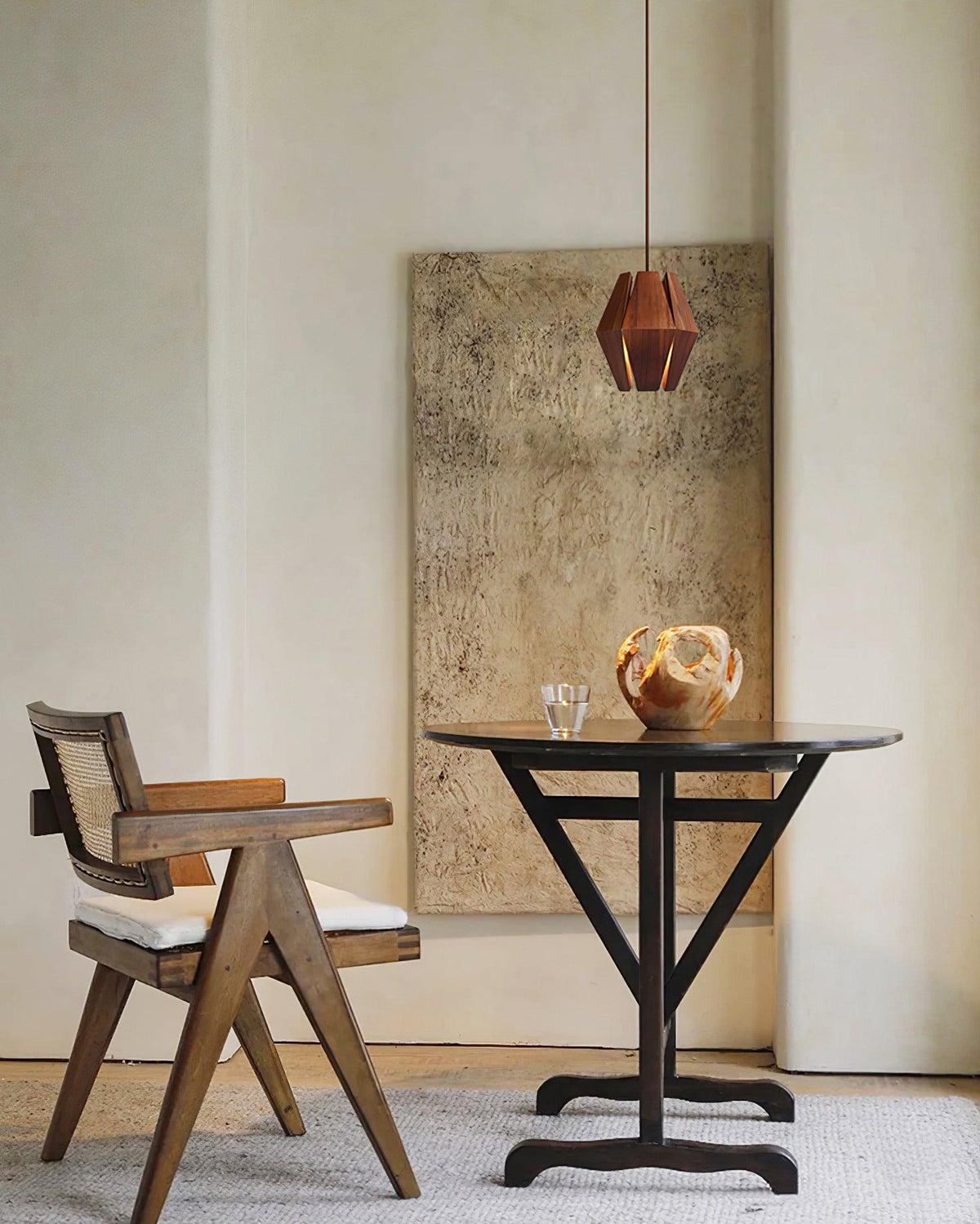Pendant Lamp Geometric Wood Shade Warm Glow Nordic Minimalist Accent