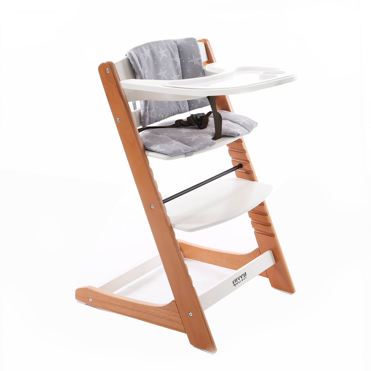 Wooden High Chair For Babies And Toddlers | Includes ( Seat Cushion ,Tray & 5 Point Belt )