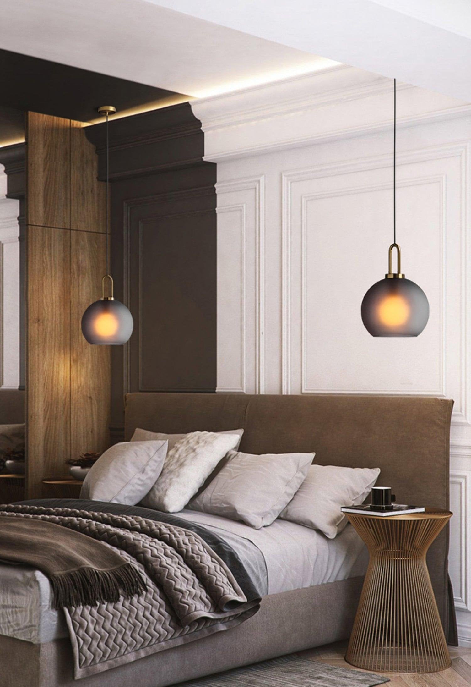 Glass Capsule Sphere Pendant Light Copper E26 Transparent Frosted Bedroom Living Room — 5 Sizes