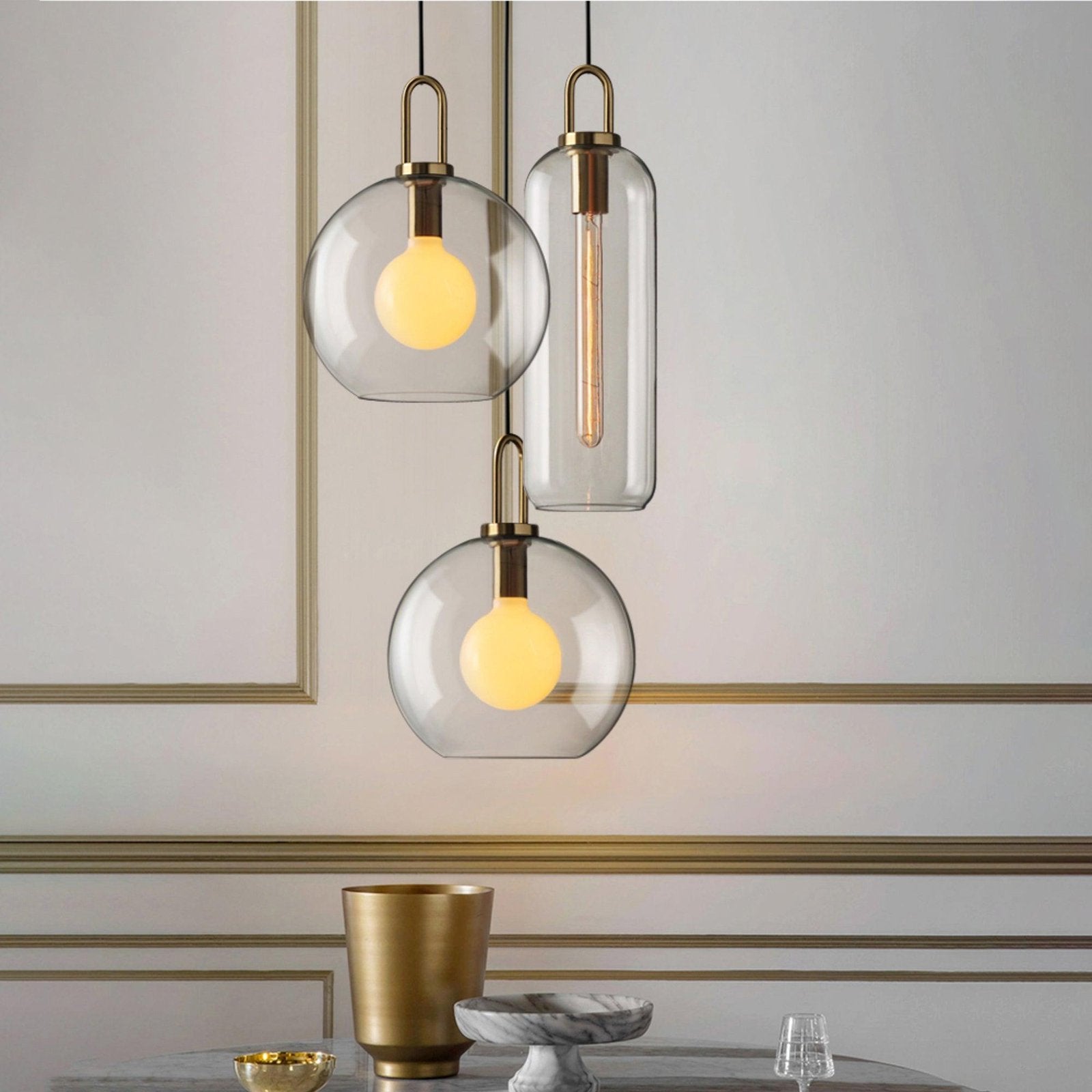 Glass Capsule Sphere Pendant Light Copper E26 Transparent Frosted Bedroom Living Room — 5 Sizes