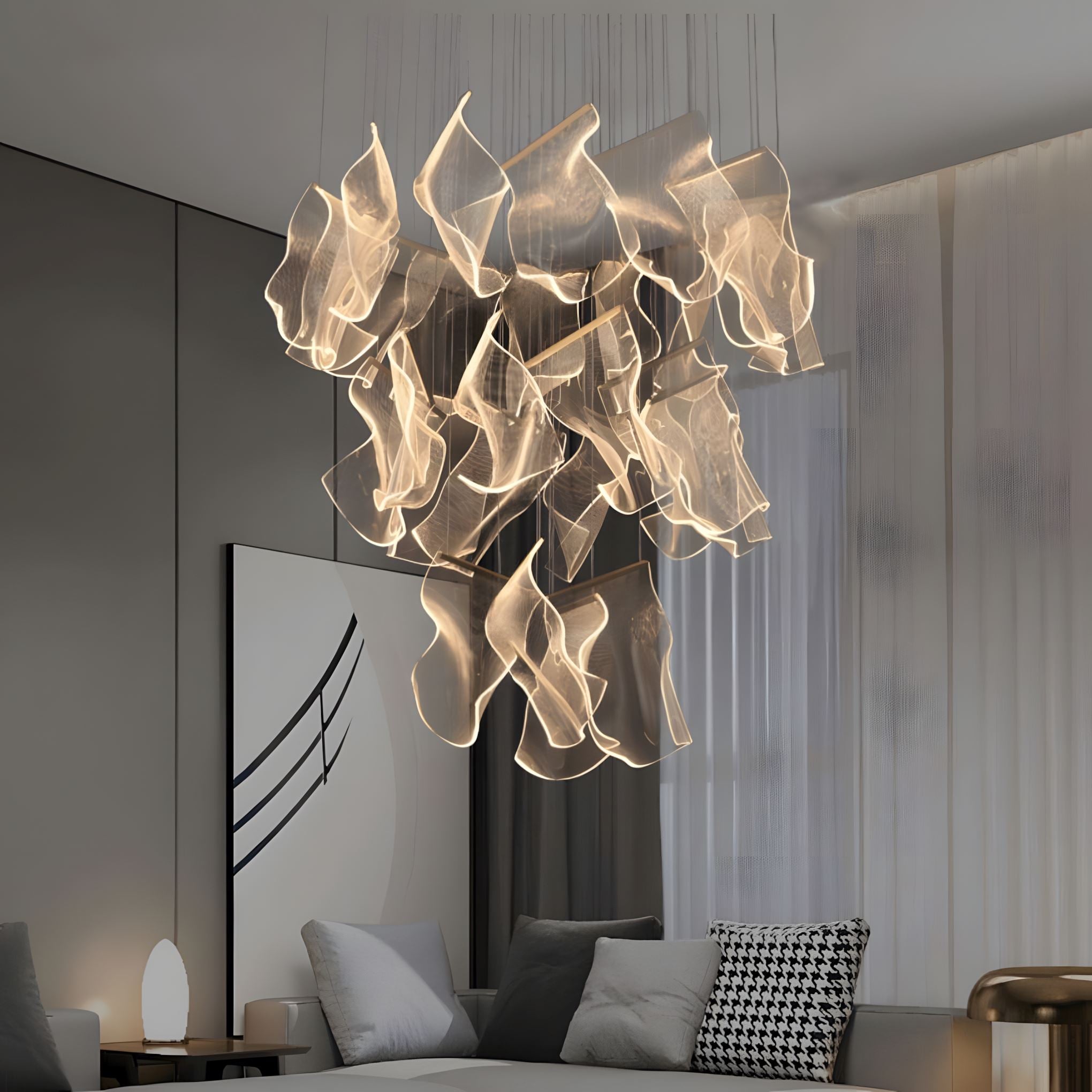 ZEPHYR Acrylic Wave Chandelier Remote Dimmable Dining Room Living Room — 6 to 35 Lights