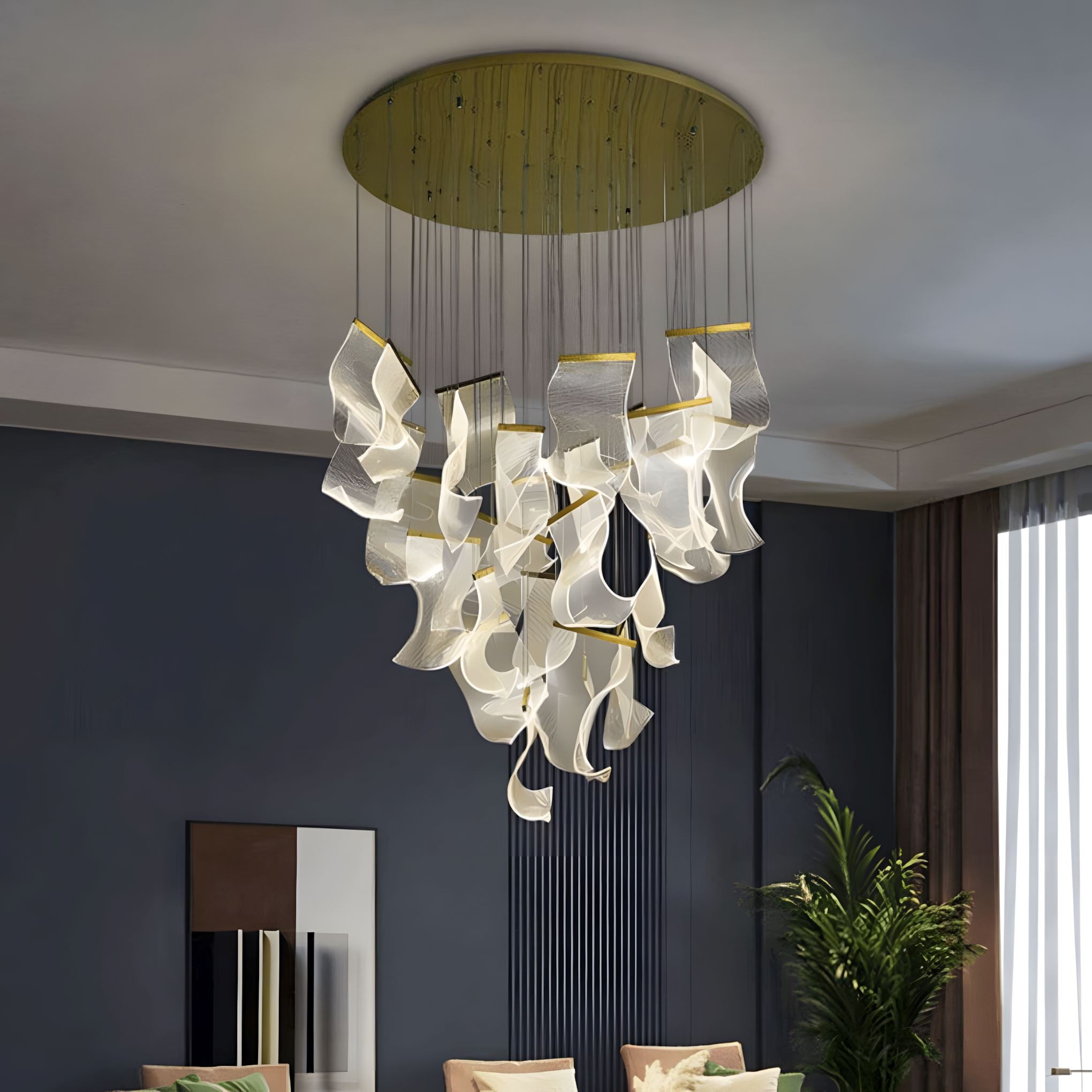 ZEPHYR Acrylic Wave Chandelier Remote Dimmable Dining Room Living Room — 6 to 35 Lights