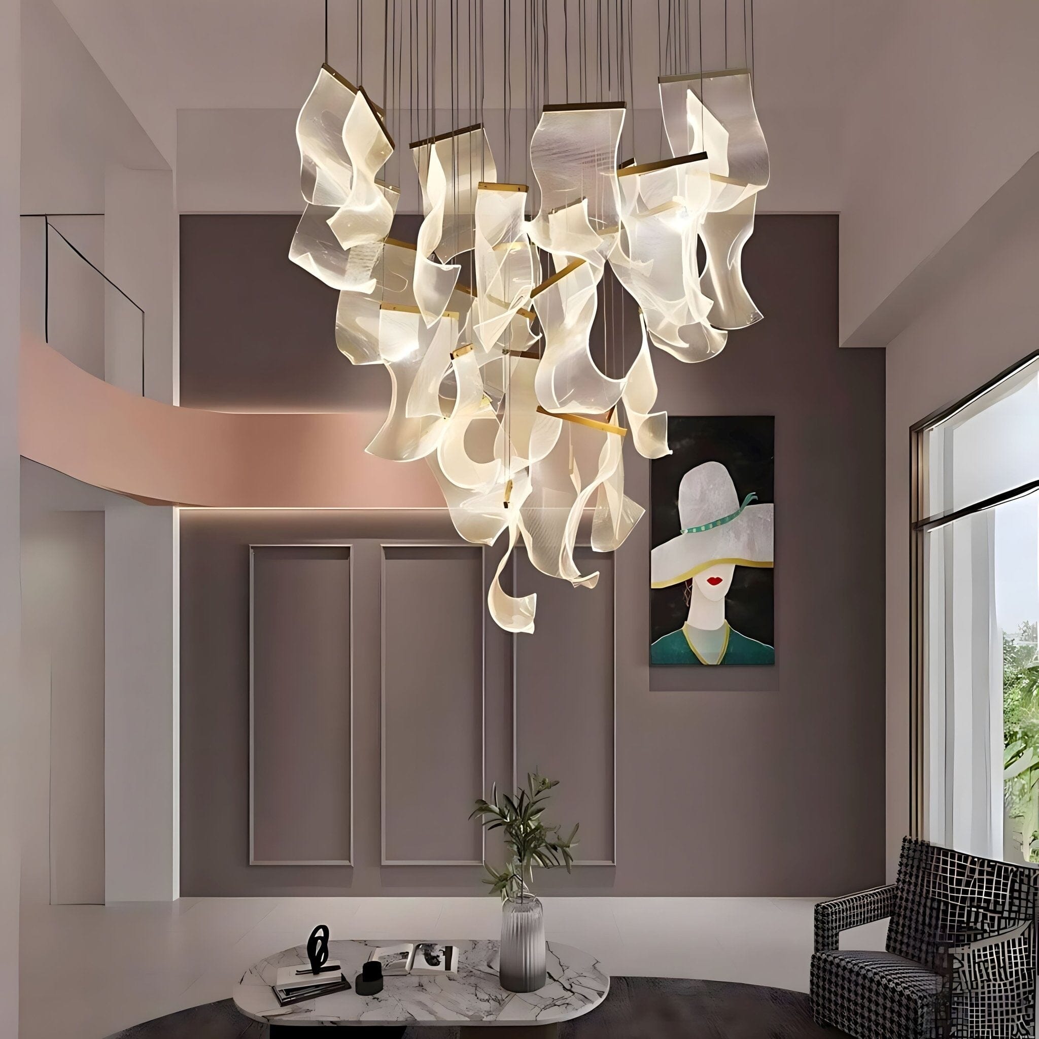 ZEPHYR Acrylic Wave Chandelier Remote Dimmable Dining Room Living Room — 6 to 35 Lights