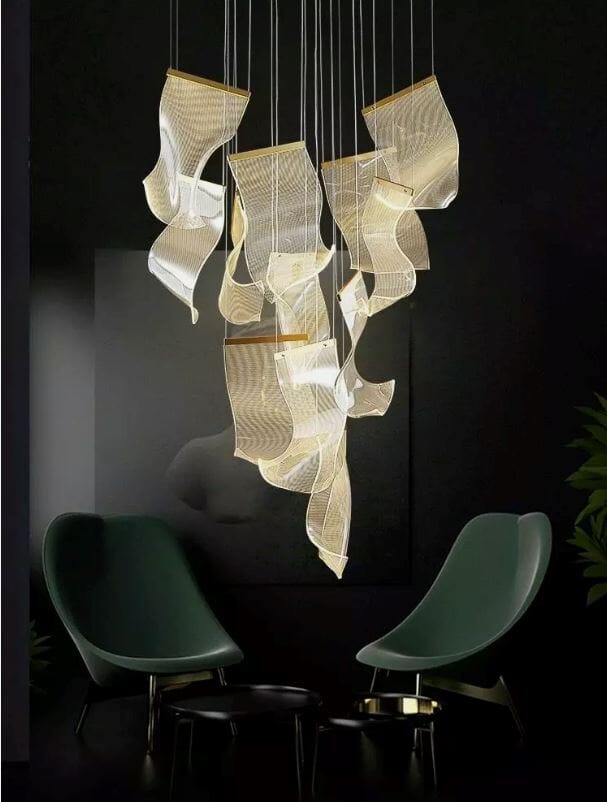 ZEPHYR Acrylic Wave Chandelier Remote Dimmable Dining Room Living Room — 6 to 35 Lights