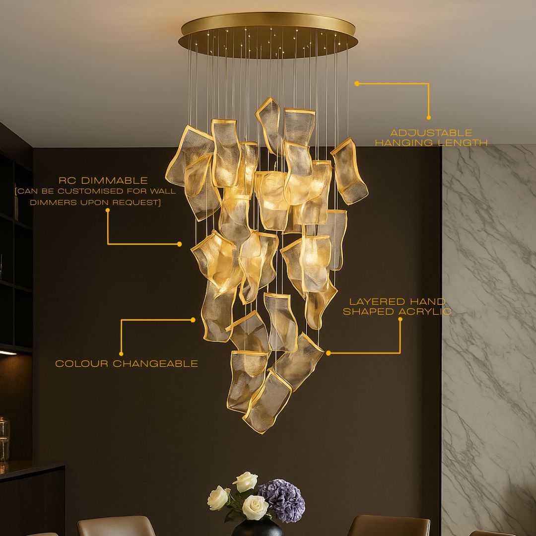 ZEPHYR Acrylic Wave Chandelier Remote Dimmable Dining Room Living Room — 6 to 35 Lights