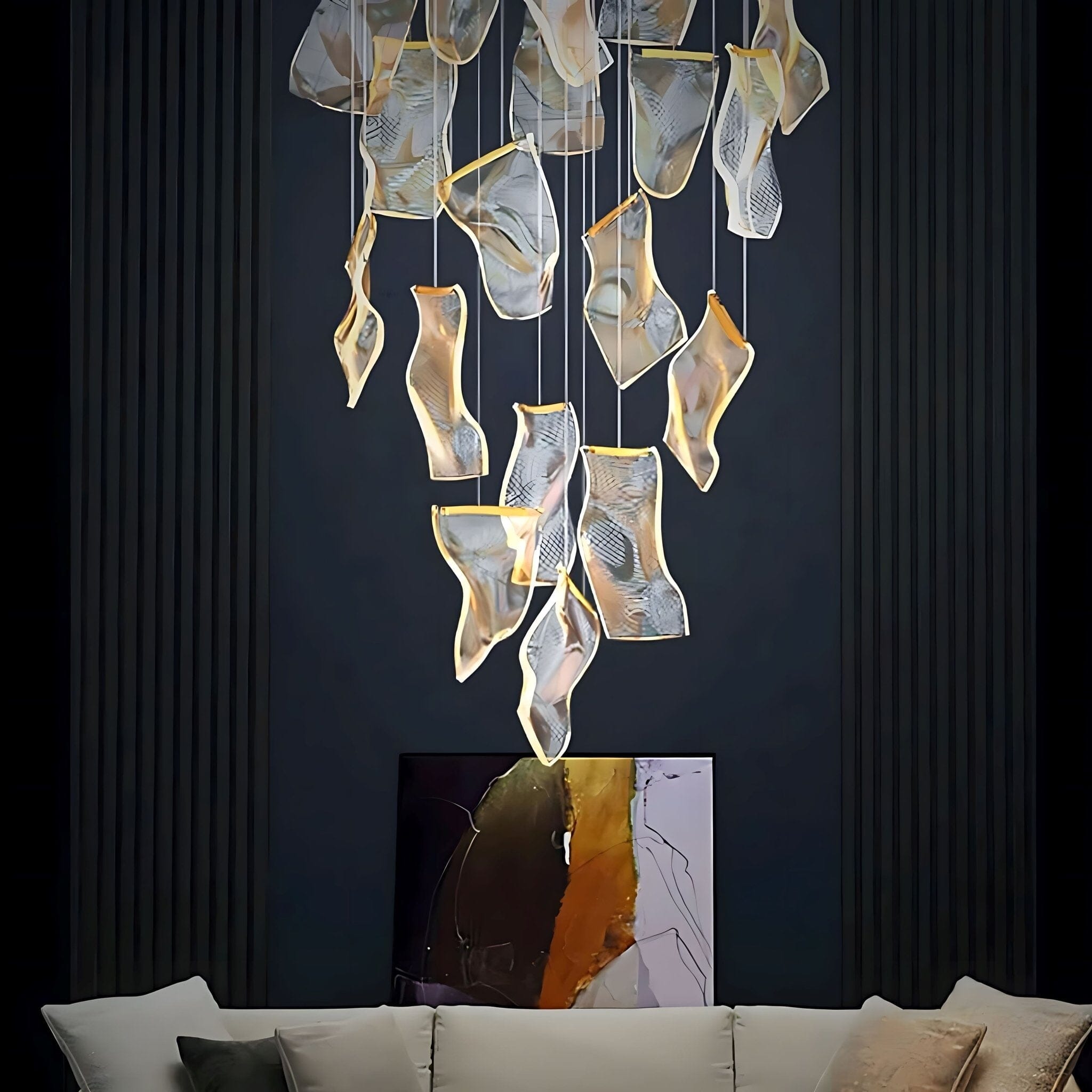 ZEPHYR Acrylic Wave Chandelier Remote Dimmable Dining Room Living Room — 6 to 35 Lights