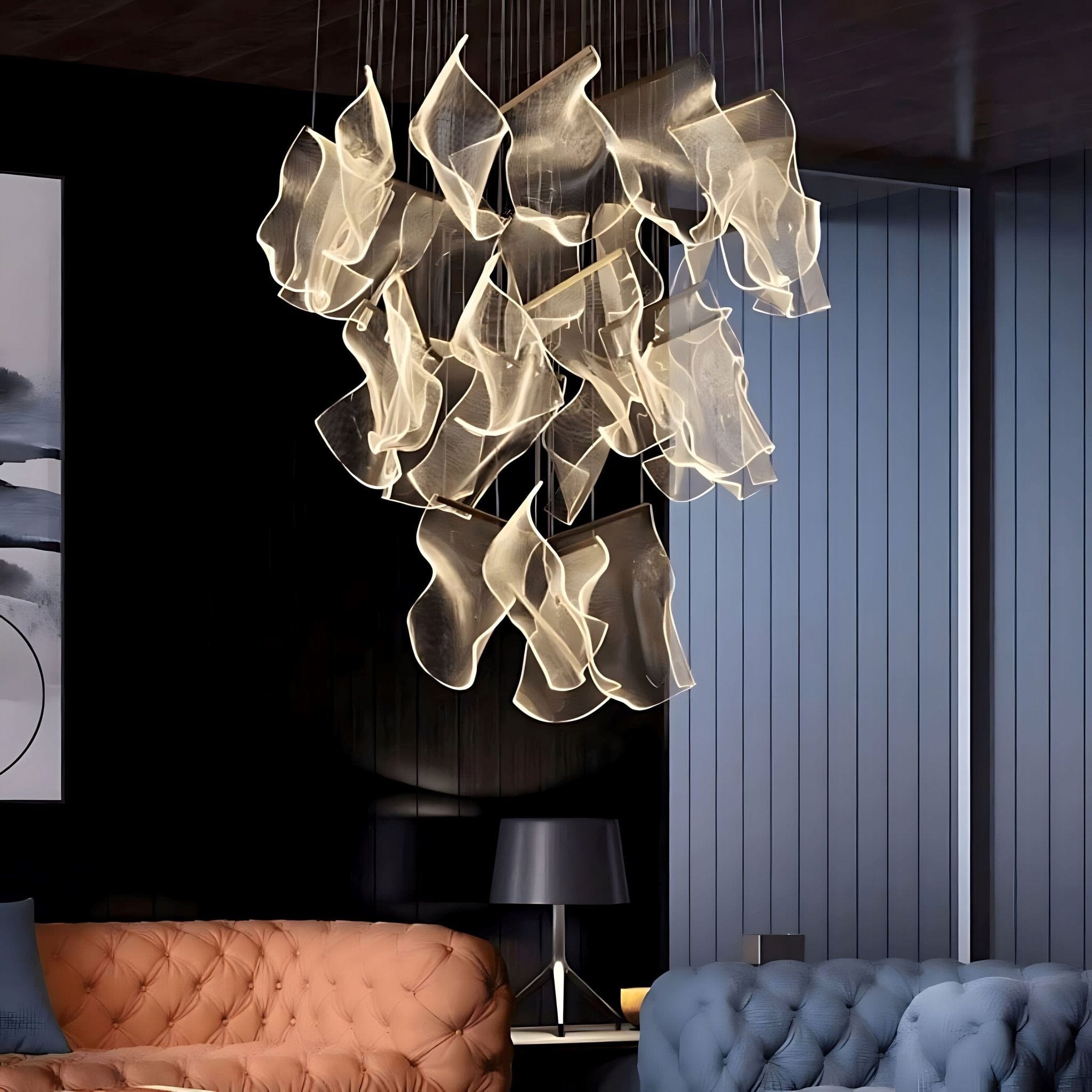 ZEPHYR Acrylic Wave Chandelier Remote Dimmable Dining Room Living Room — 6 to 35 Lights