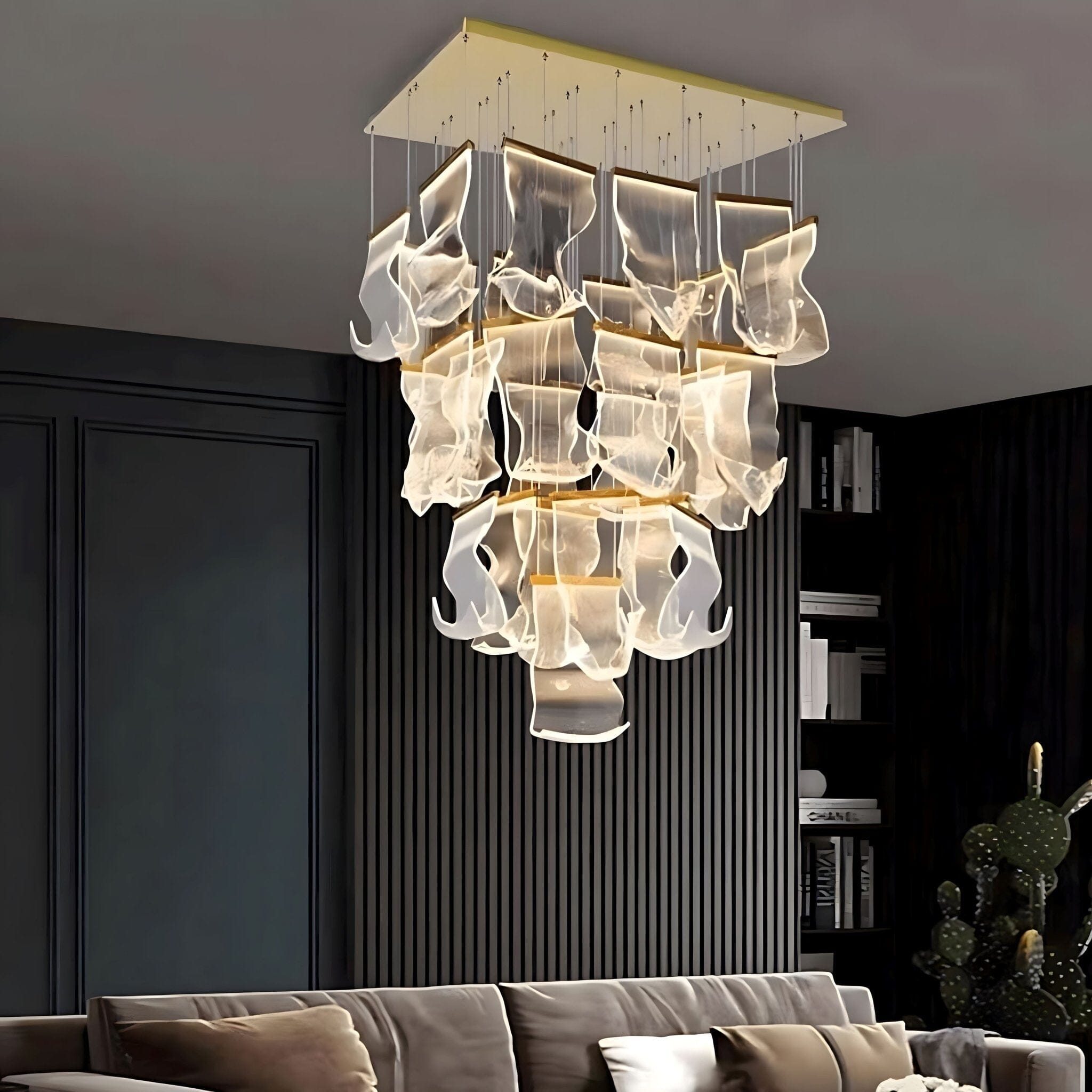 ZEPHYR Acrylic Wave Chandelier Remote Dimmable Dining Room Living Room — 6 to 35 Lights