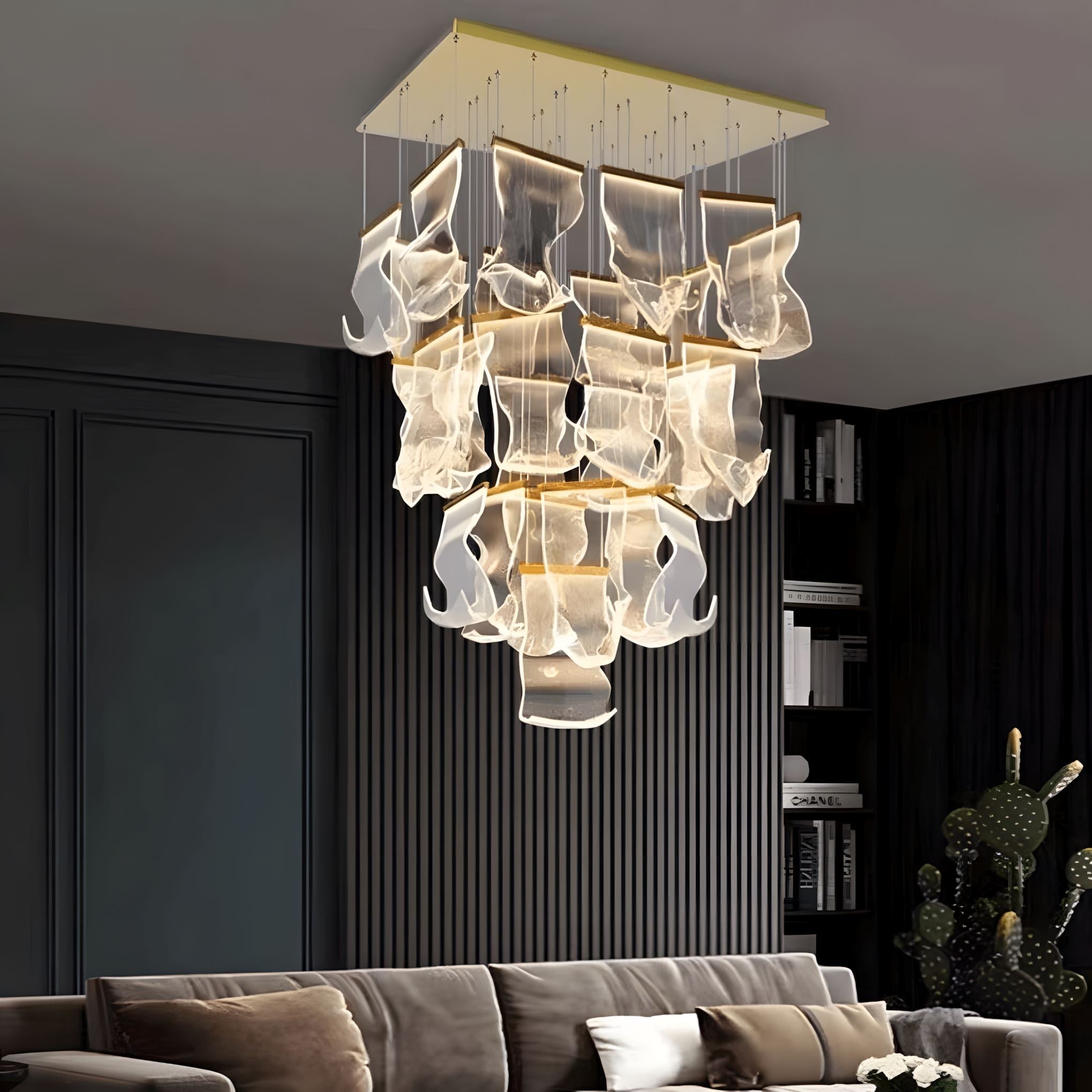 ZEPHYR Acrylic Wave Chandelier Remote Dimmable Dining Room Living Room — 6 to 35 Lights
