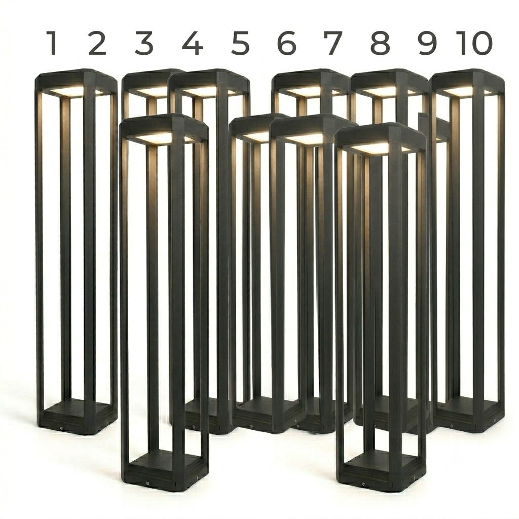 Modern Black Aluminum Solar Pathway Bollard Light IP65 Outdoor Garden Driveway — Singles to 8-Pack