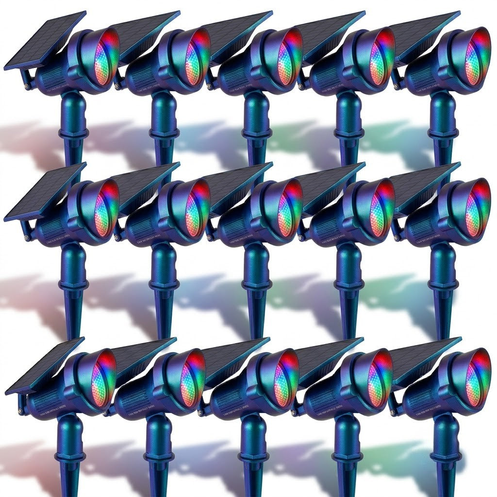 Solar Lawn Spotlights Adjustable Outdoor Tree Accent Light Aluminum — Warm White & RGB Sets