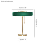 Mid-Century Round Table Lamp with Pull Chain Fabric Shade Warm LED Bedside Living Room — 3 Colors