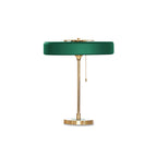 Mid-Century Round Table Lamp with Pull Chain Fabric Shade Warm LED Bedside Living Room — 3 Colors