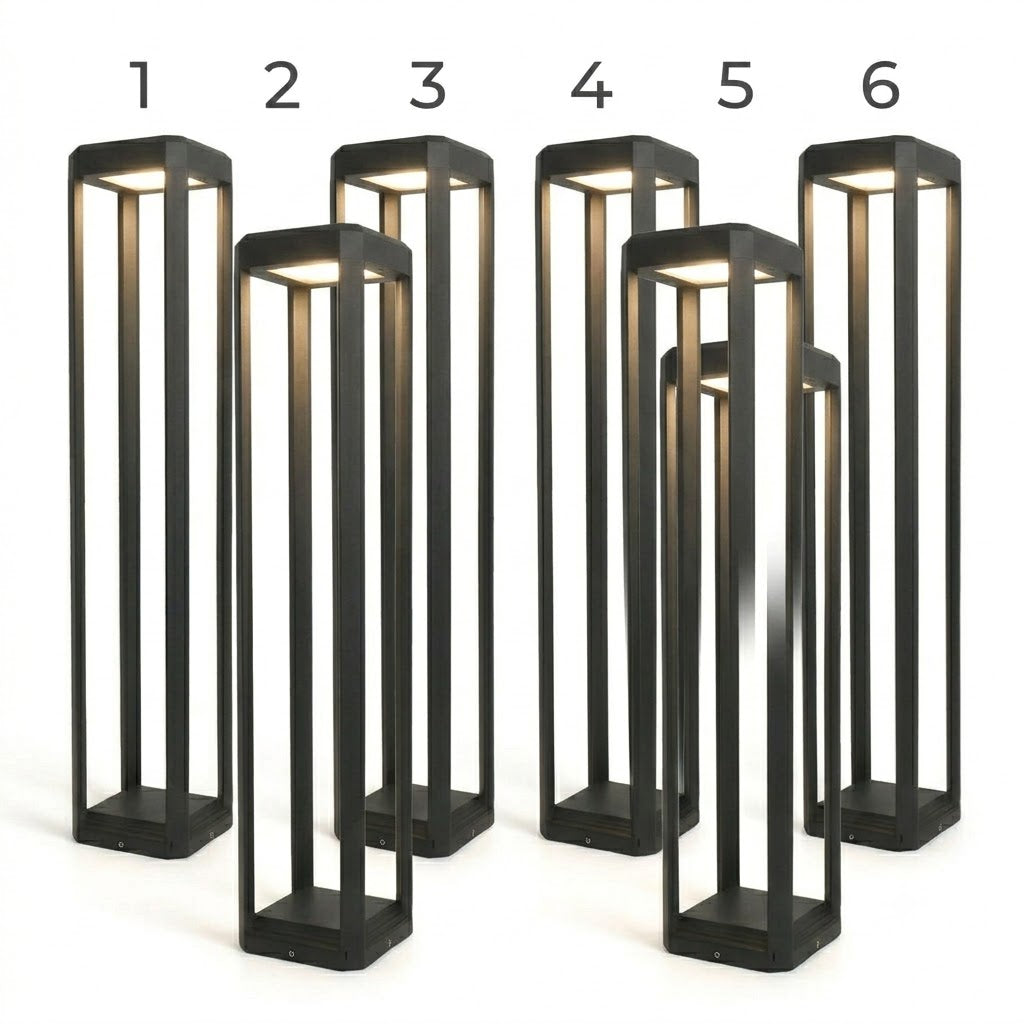 Modern Black Aluminum Solar Pathway Bollard Light IP65 Outdoor Garden Driveway — Singles to 8-Pack
